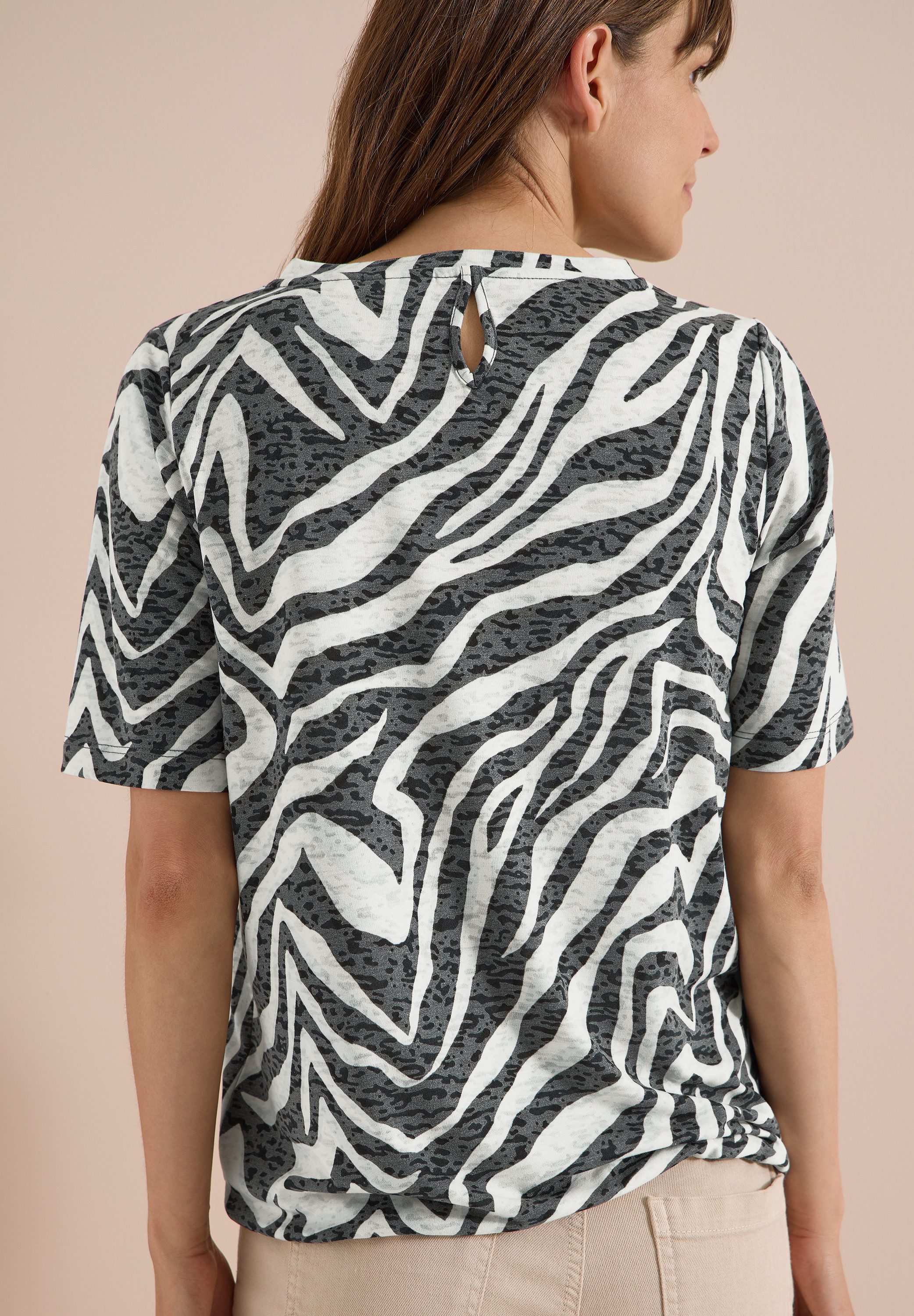 CECIL Print-Shirt Ausbrenner-Optik, elastischer Saum, Viskosemix