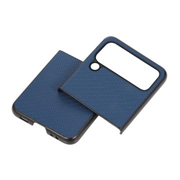 Wigento Handyhülle Samsung Galaxy Z Flip4 5G Carbon Kunststoff Silikon Cover Handy Tasche Hülle Etuis Blau