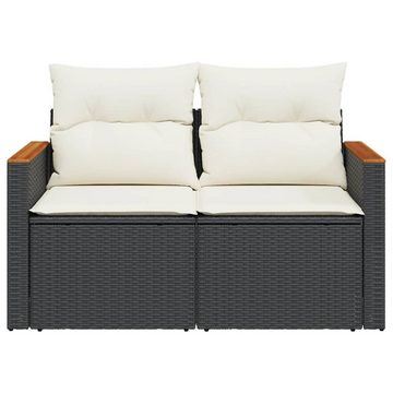 vidaXL Loungesofa Gartensofa mit Kissen 2-Sitzer Schwarz Poly Rattan