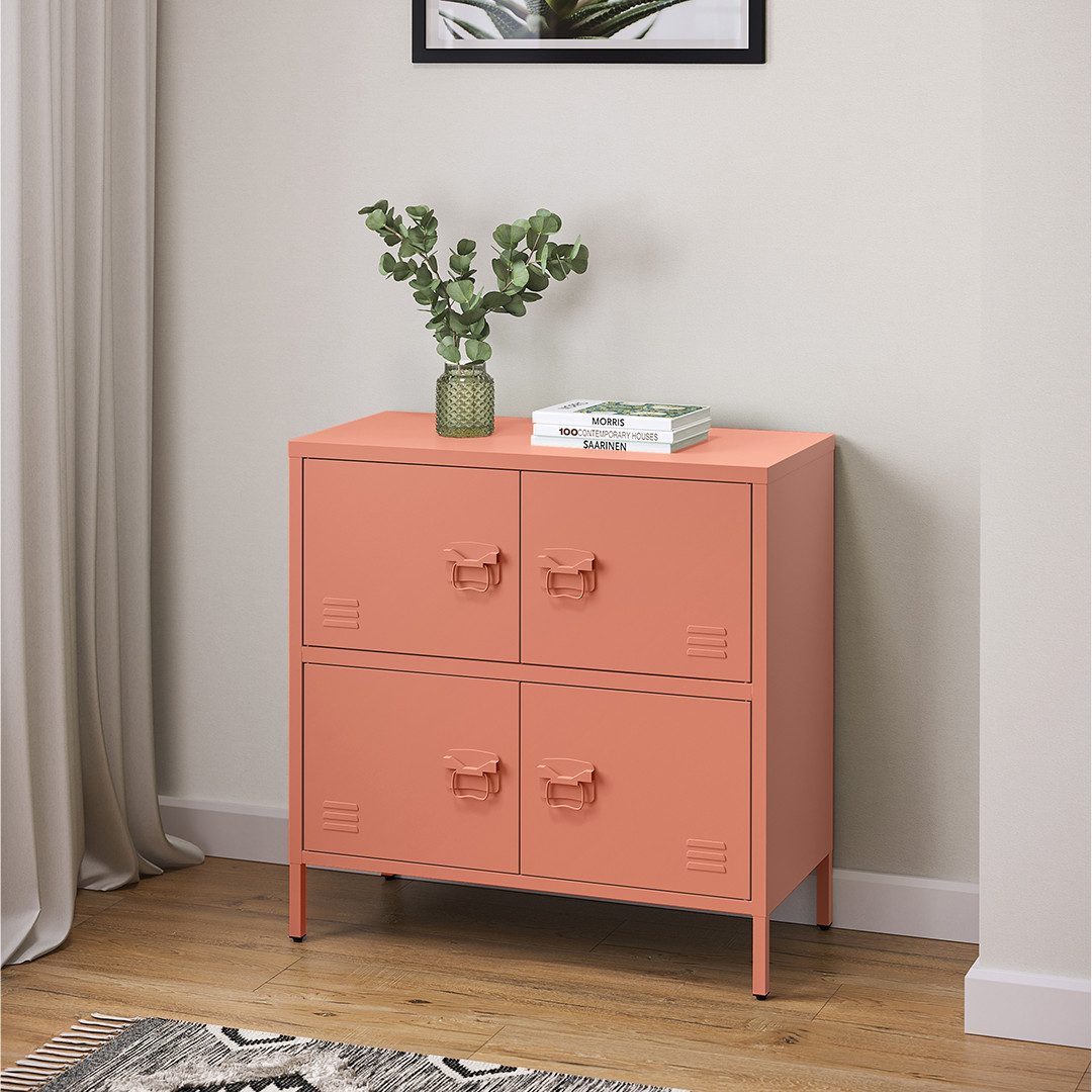 skølm Kommode Zandor (Sideboard mit 2 Fächern, 4 Türen), Wohnzimmerschrank Stahl, pulverbeschichtet, terrakotta