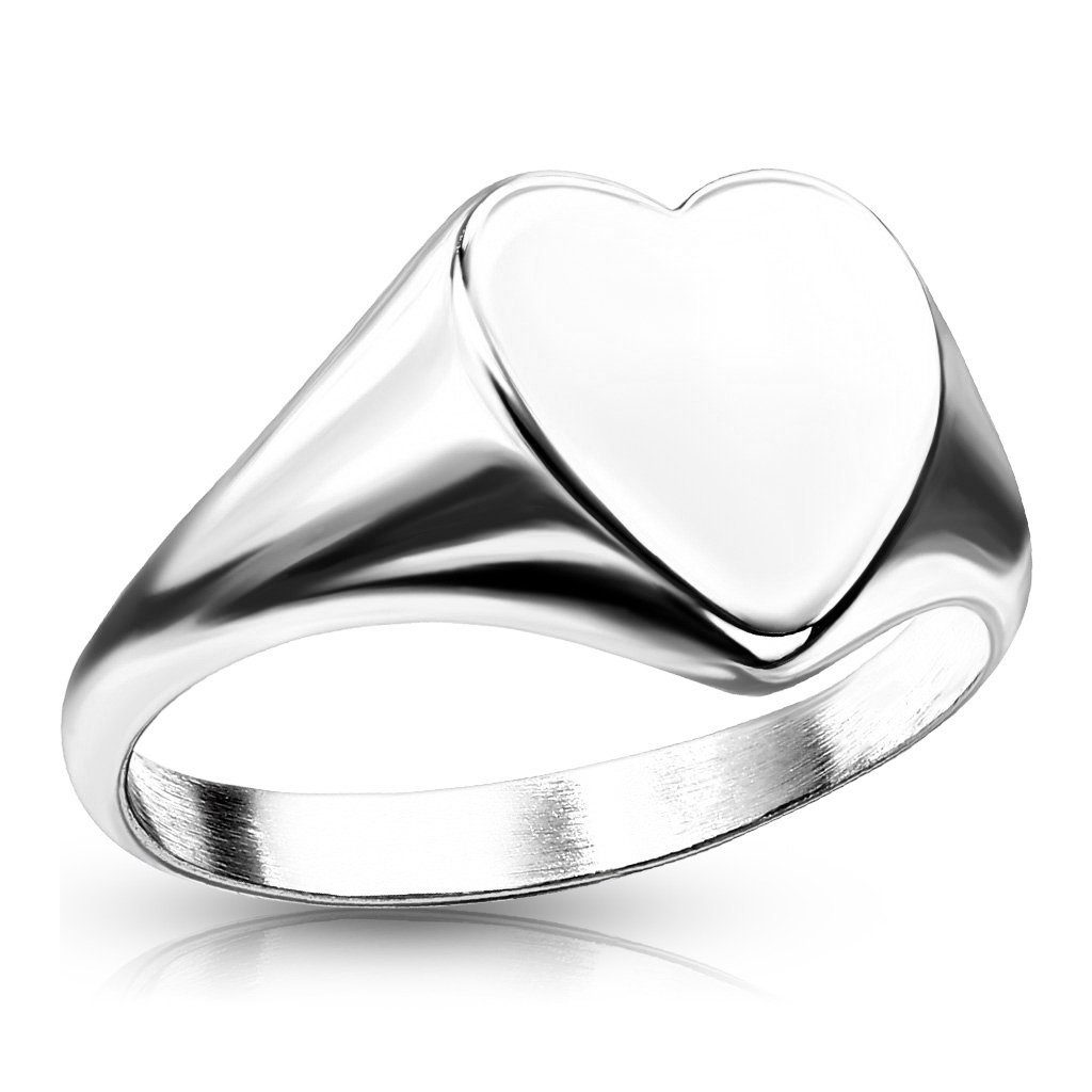 BUNGSA Fingerring Ring Siegelring flaches Herz Silber Edelstahl Damen (1 Ring) | Fingerringe