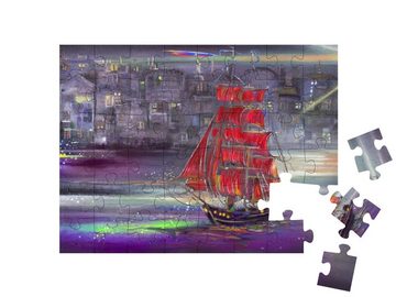 puzzleYOU Puzzle Segelschiff mit roten Segeln in St. Petersburg, 48 Puzzleteile, puzzleYOU-Kollektionen Kunstwerke