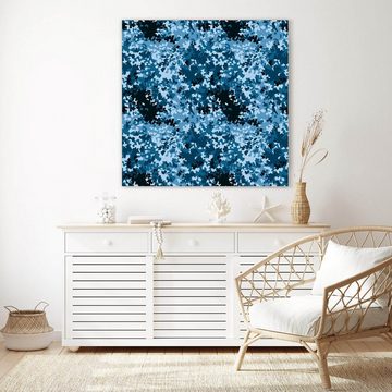 Primedeco Glasbild Wandbild Quadratisch Blau Camouflage mit Aufhängung, Abstrakt