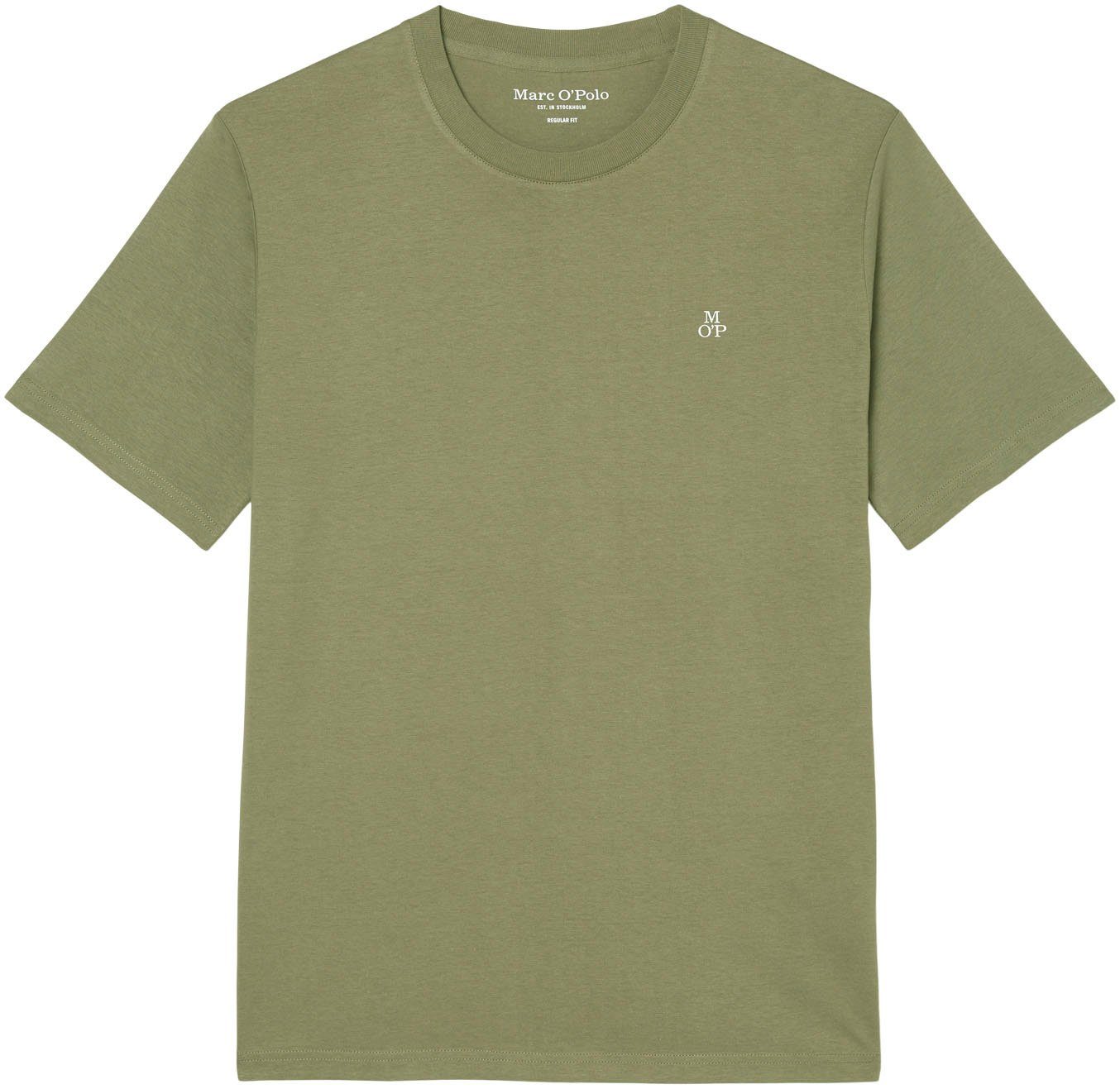 Marc T-shirt, oliv ribbed sleeve, collar short logo O'Polo T-Shirt print,