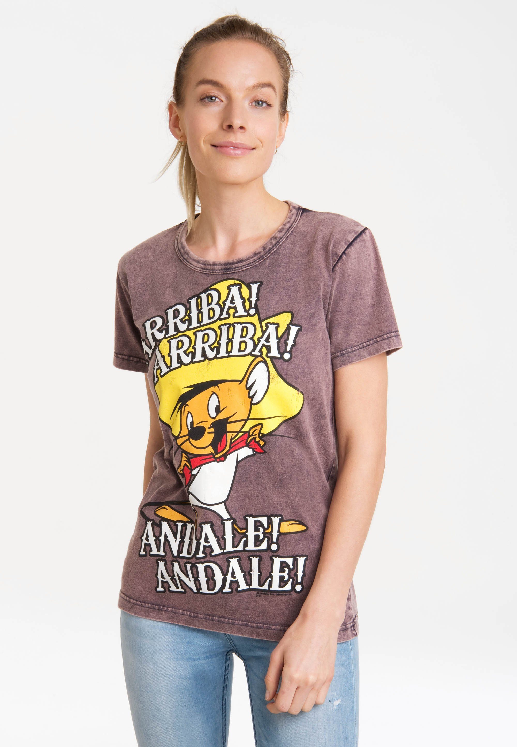 LOGOSHIRT T-Shirt Looney Tunes Speedy Gonzales Print violett lizenziertem mit 