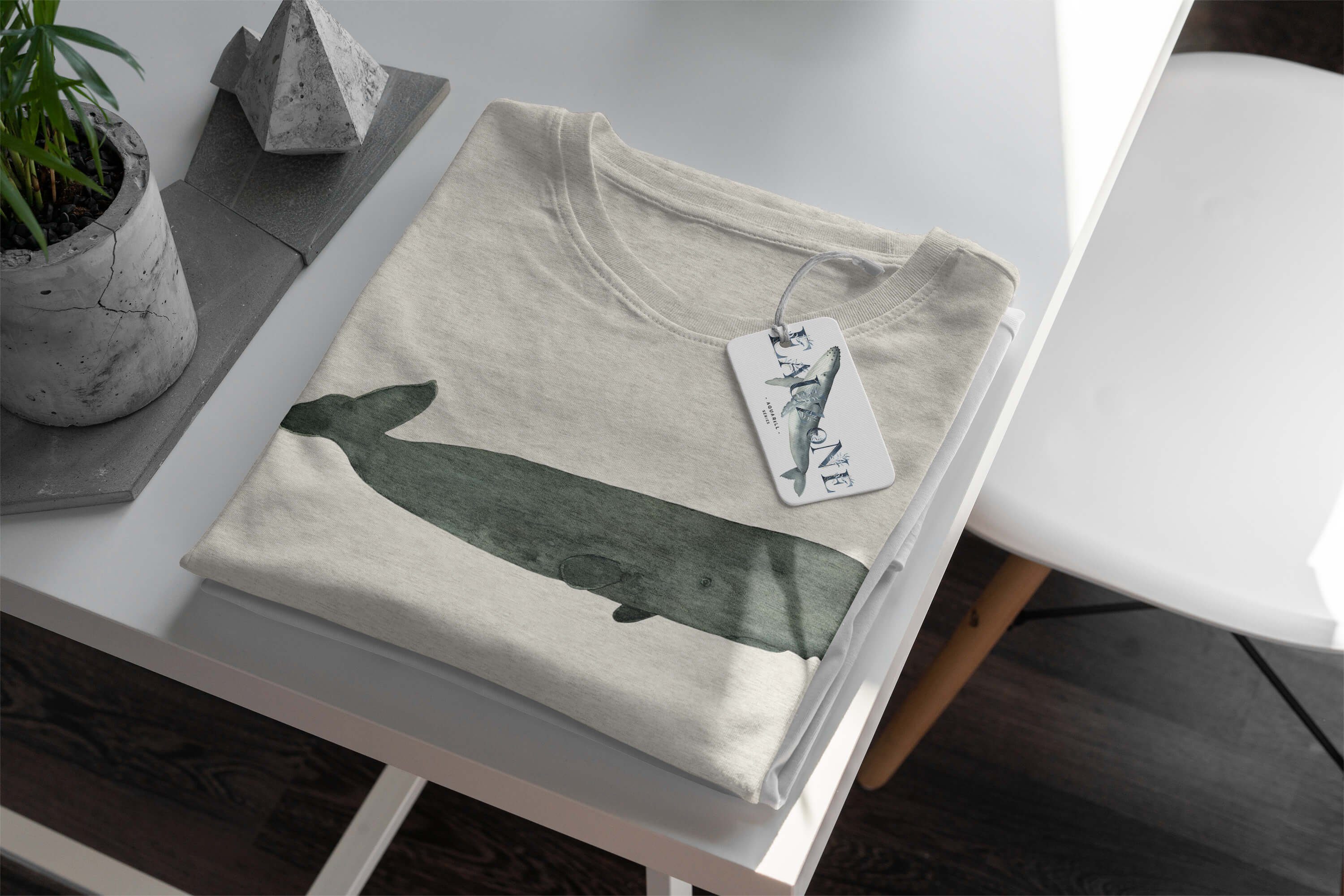 Sinus Art Wasserfarben Ökomode aus T-Shirt Herren T-Shirt gekämmte Pottwal 100% Bio-Baumwolle Nachhaltig (1-tlg) Shirt Motiv