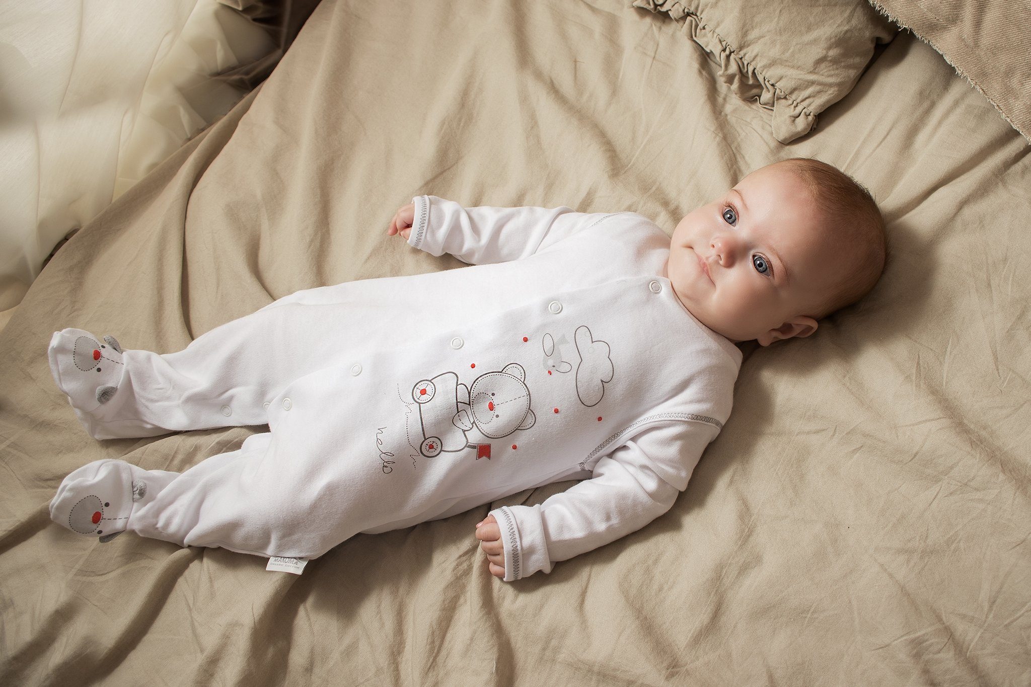 Schlafoverall Fuß Baby Neutral Schlafstrampler mit Strampler Schlafanzug Makoma Weiß