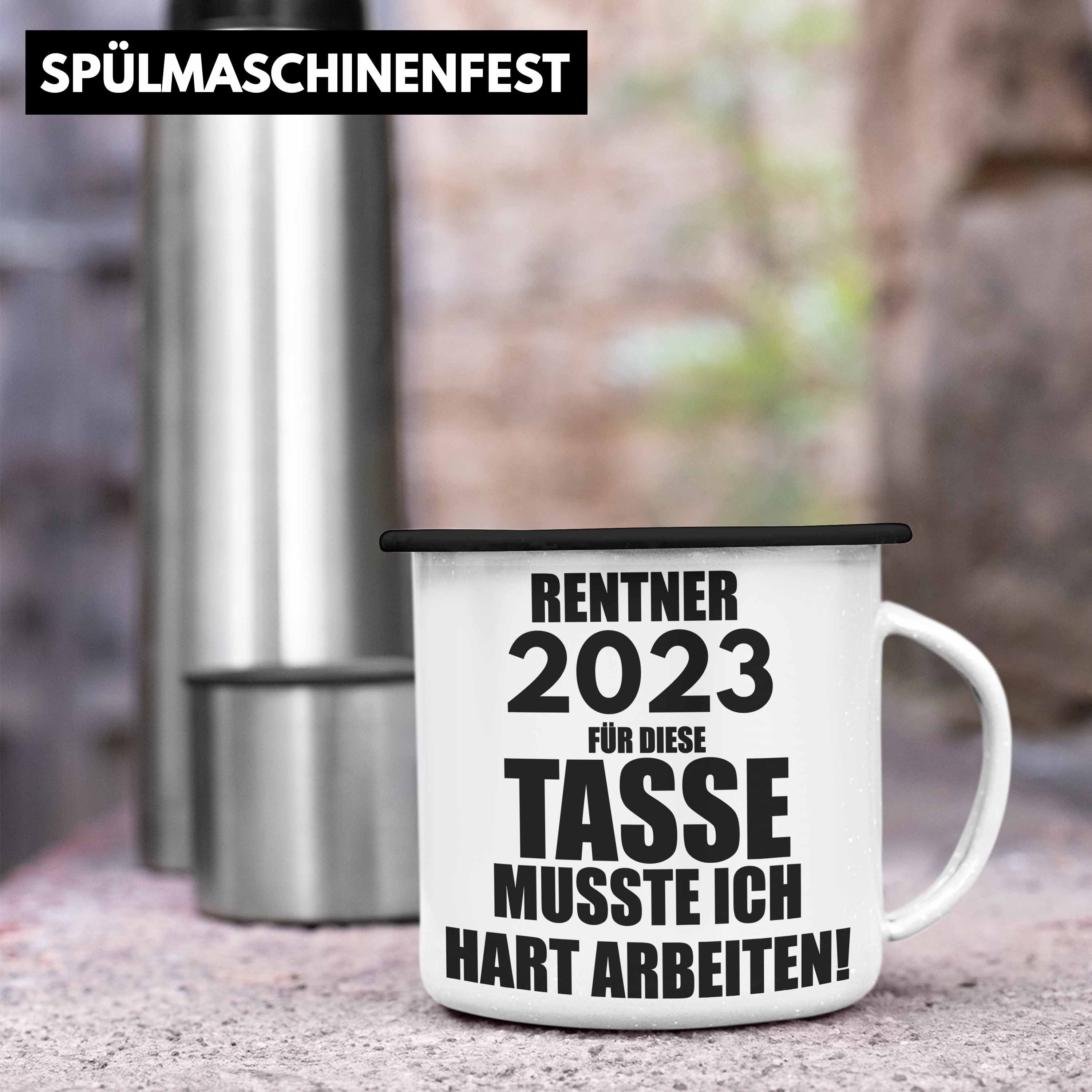 Trendation Thermotasse Ruhestand Tasse 2023 Schwarz Rente Rentner Emaille Spruch Trendation 