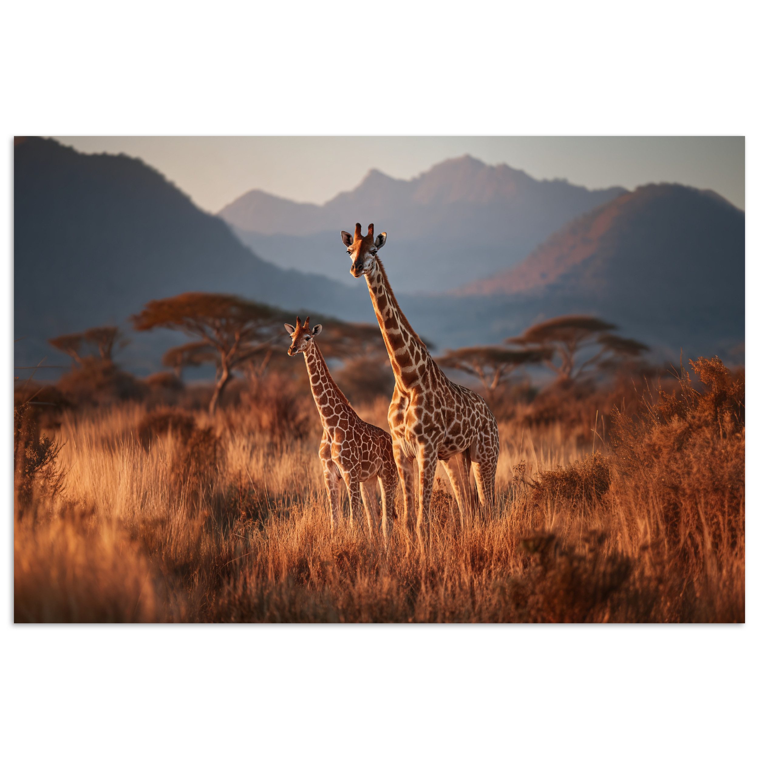 MuchoWow Poster Giraffen - Hohes Gras - Akazienbäume, (1 St), Poster ohne Rahmen, Wandbild, Wandposter, 30x20 cm