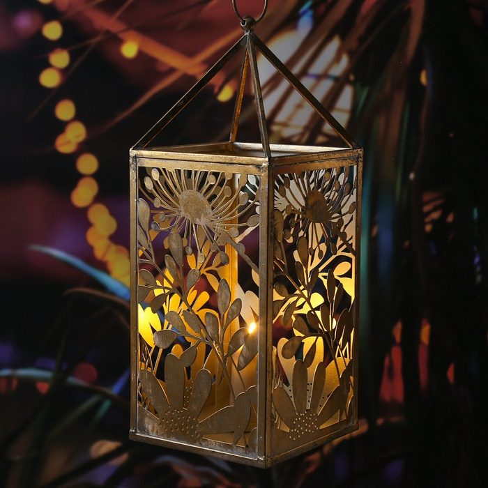 MARELIDA Laterne Laterne Pusteblume Windlicht Kerzenhalter Metall Blumenmotiv H: 55cm gold (1-St)