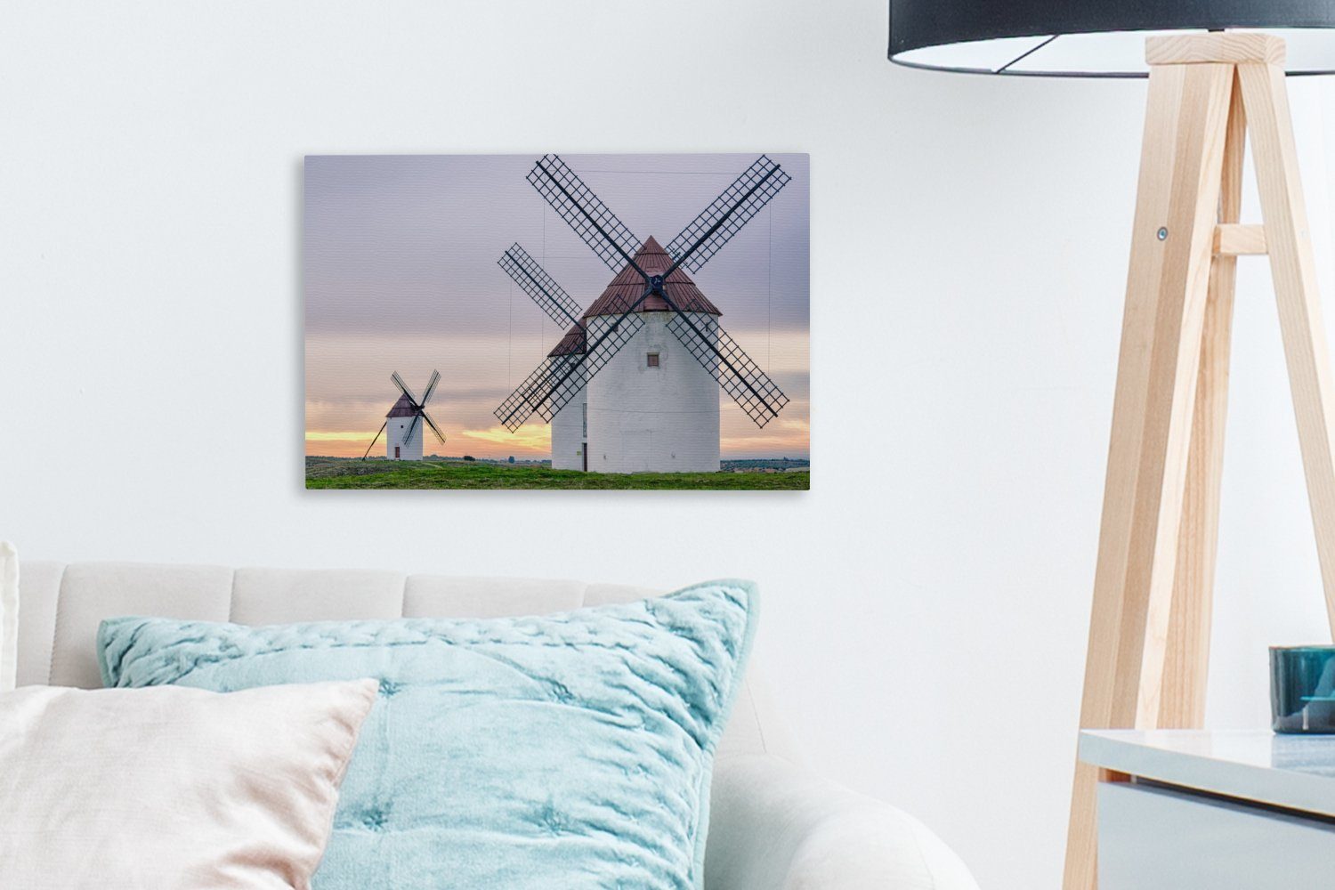 OneMillionCanvasses® Leinwandbild Die Mühlen Leinwandbilder, (1 Don St), cm 30x20 Quijote, Wanddeko, Aufhängefertig, des Wandbild