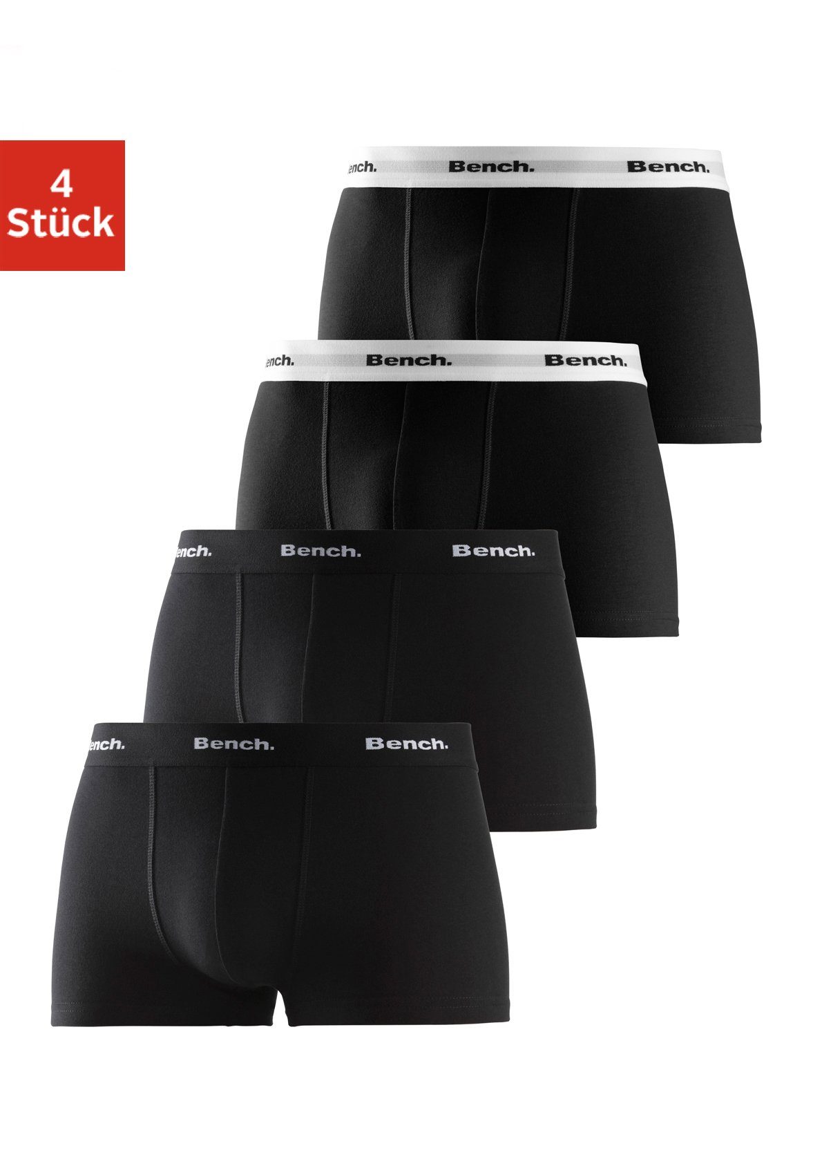 Bench. Boxershorts (Packung, 4-St) in Hipster-Form mit kontrastfarbenem Bund schwarz