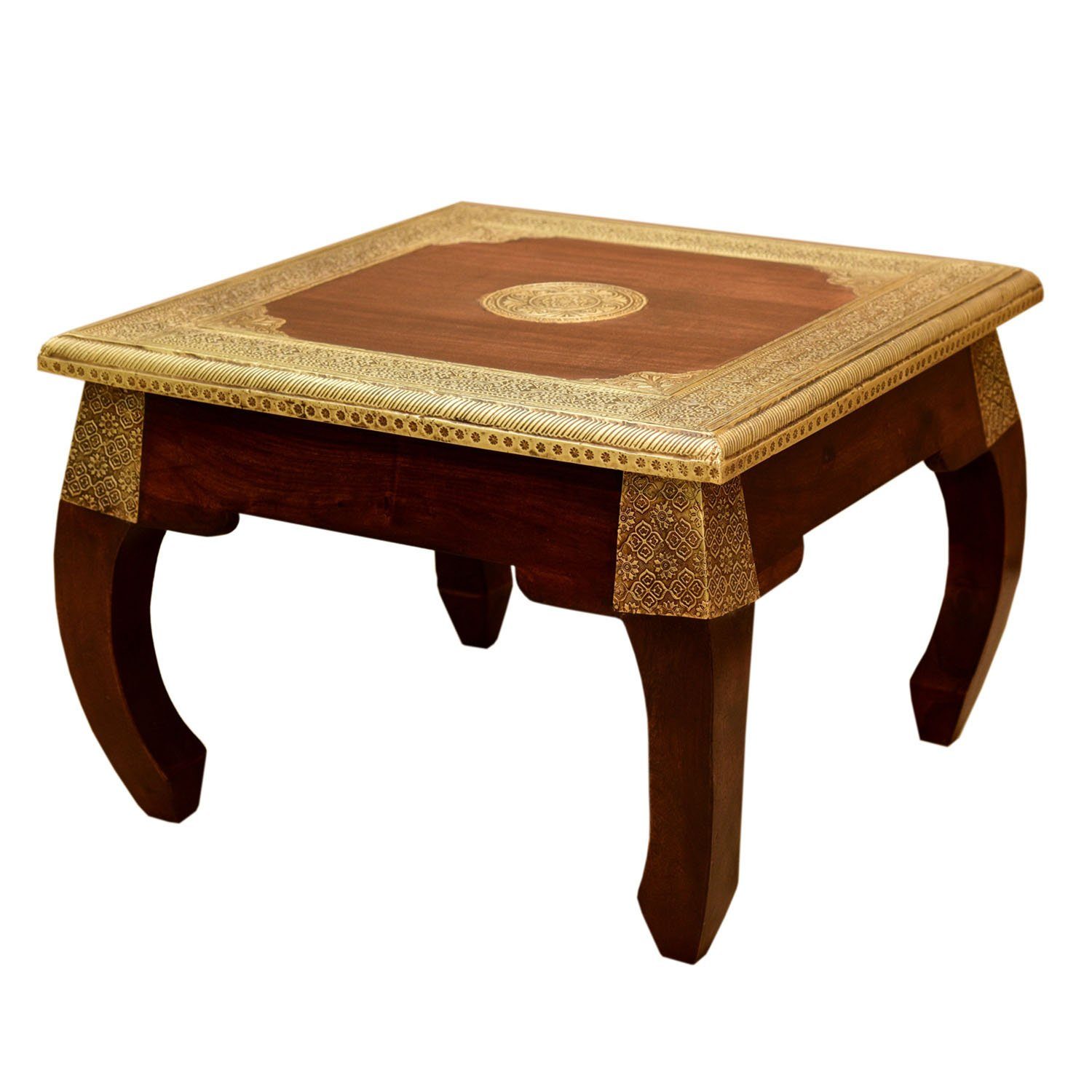 Casa Moro Opiumtisch Orientalischer Opiumtisch Messing L 54x54x38 cm (B/T/H) (1-St., aus Massivholz mit Messingintarsien verziert), Couchtisch Beistelltisch einfach schöner Wohnen, MA5300