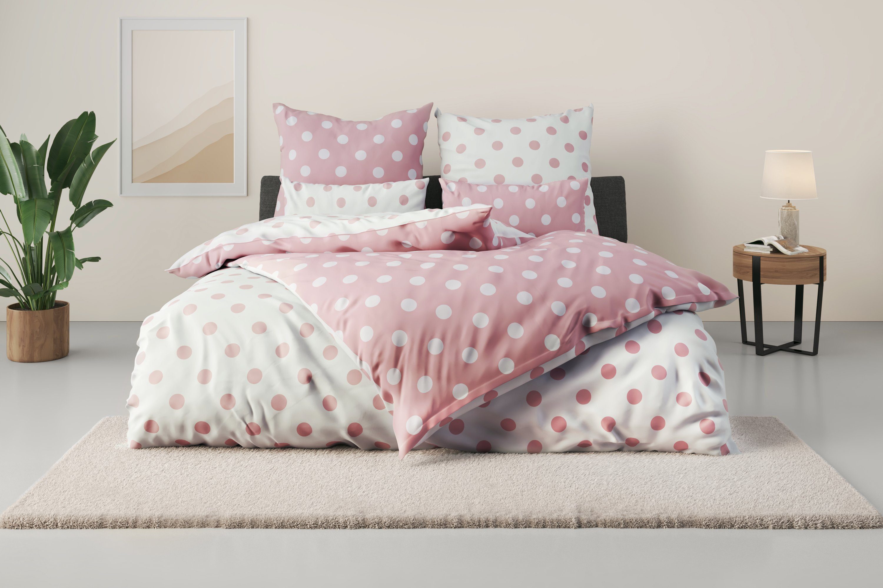 OTTO home Wendebettwäsche Dots, Polycotton recycelt, 2 teilig, ab Größe 135x200 cm, aus recyceltem Material, Bettwäsche mit Punkten