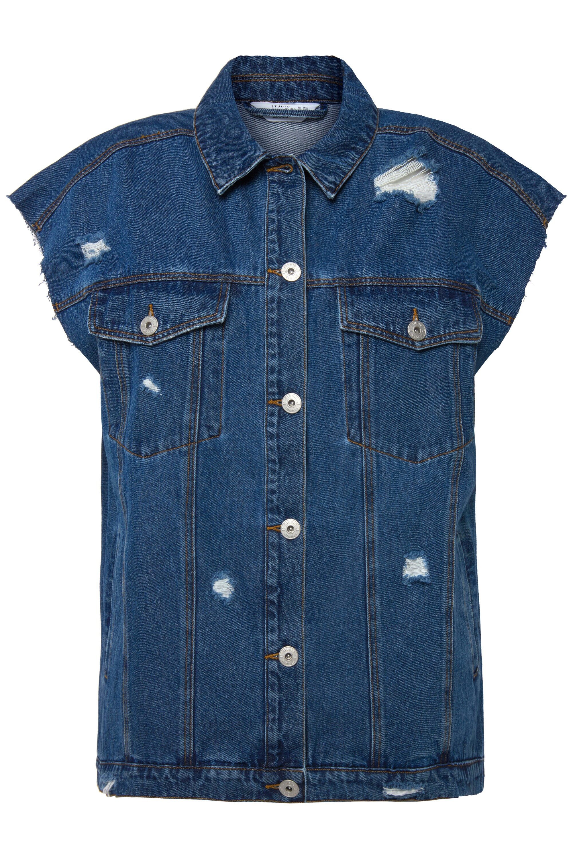 Studio Untold Steppweste Jeansweste oversized Destroy-Effekte Hemdkragen günstig online kaufen