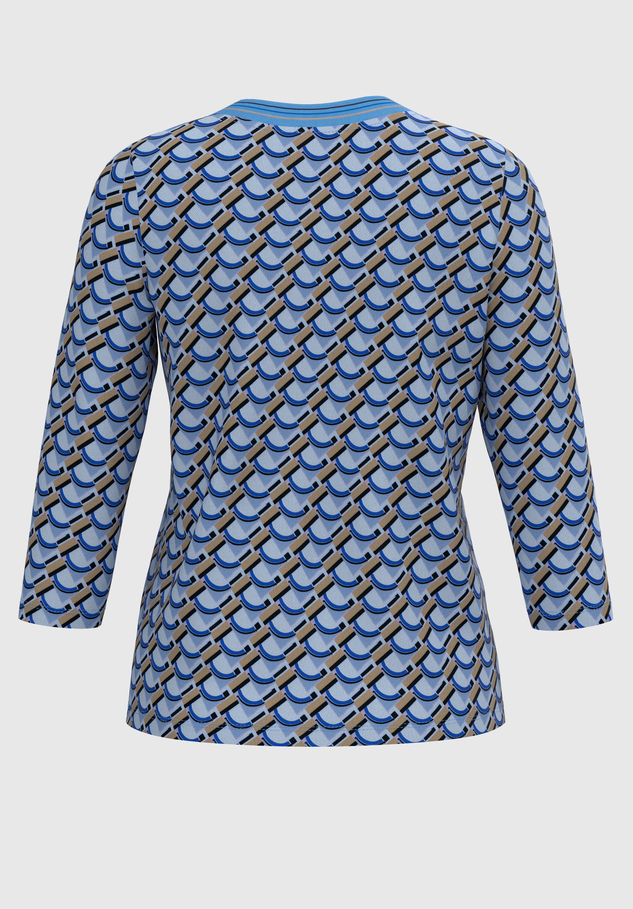 mit bianca mix Druck Strickbündchen blue EMILY Print-Shirt abgesetzten und modischem