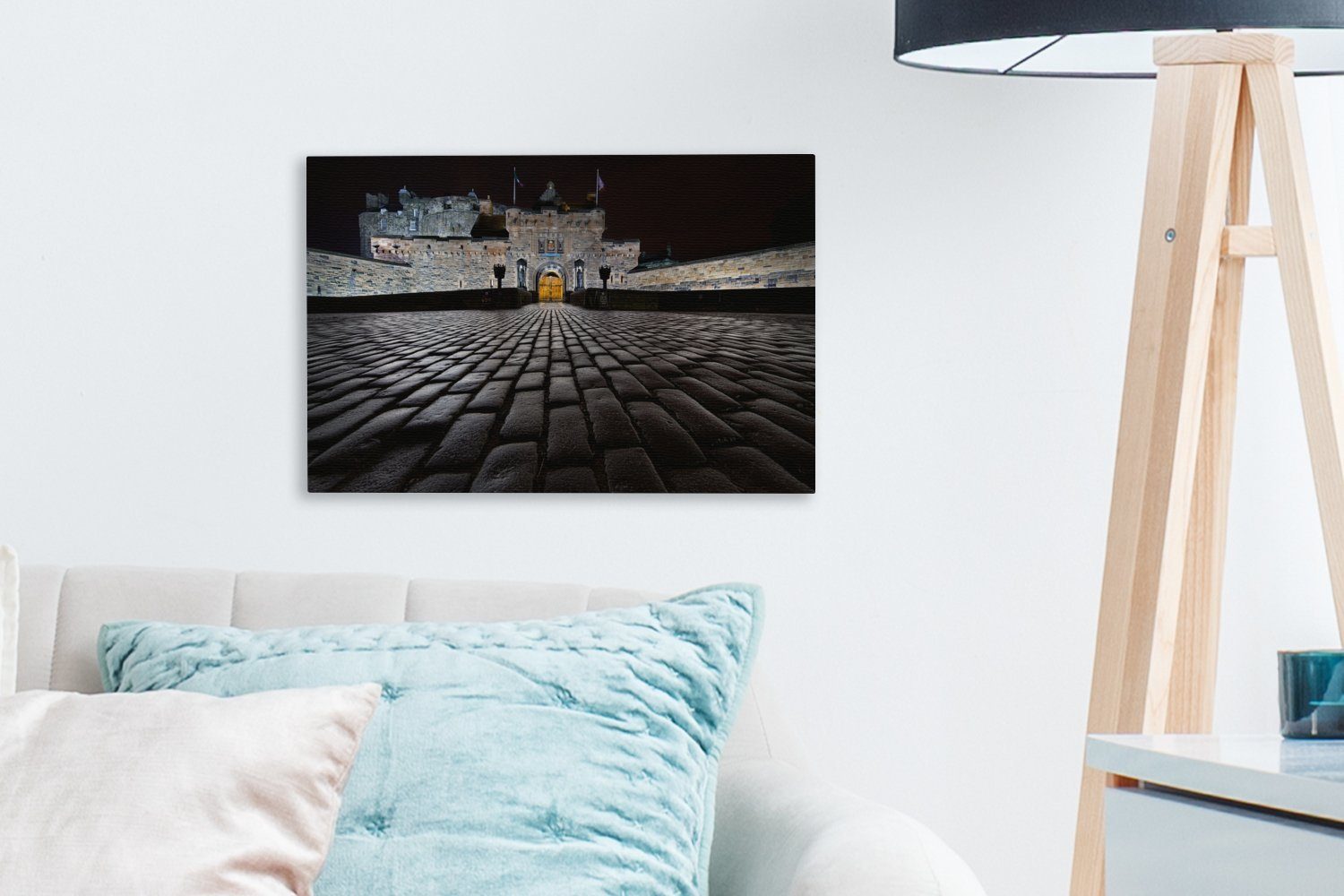 OneMillionCanvasses® Leinwandbild Eingang (1 St), 30x20 Leinwandbilder, zum Nacht Edinburgh Wandbild in bei Aufhängefertig, Castle Wanddeko, Schottland, cm
