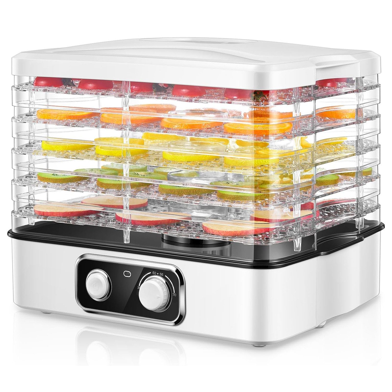 FOHERE Dörrautomat Fruchtrockner mit 5 Tabletts, 35-70°C Temperatur Einstellbar 240 W, 5 Etagen, langlebiges Material, einfache Reinigung