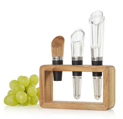 AdHoc Flaschenausgießer Wein-Genießer-Set Vine, 3-St., 3 tgl. Geschenkset inklusive Aufbewahrungsständer aus Holz