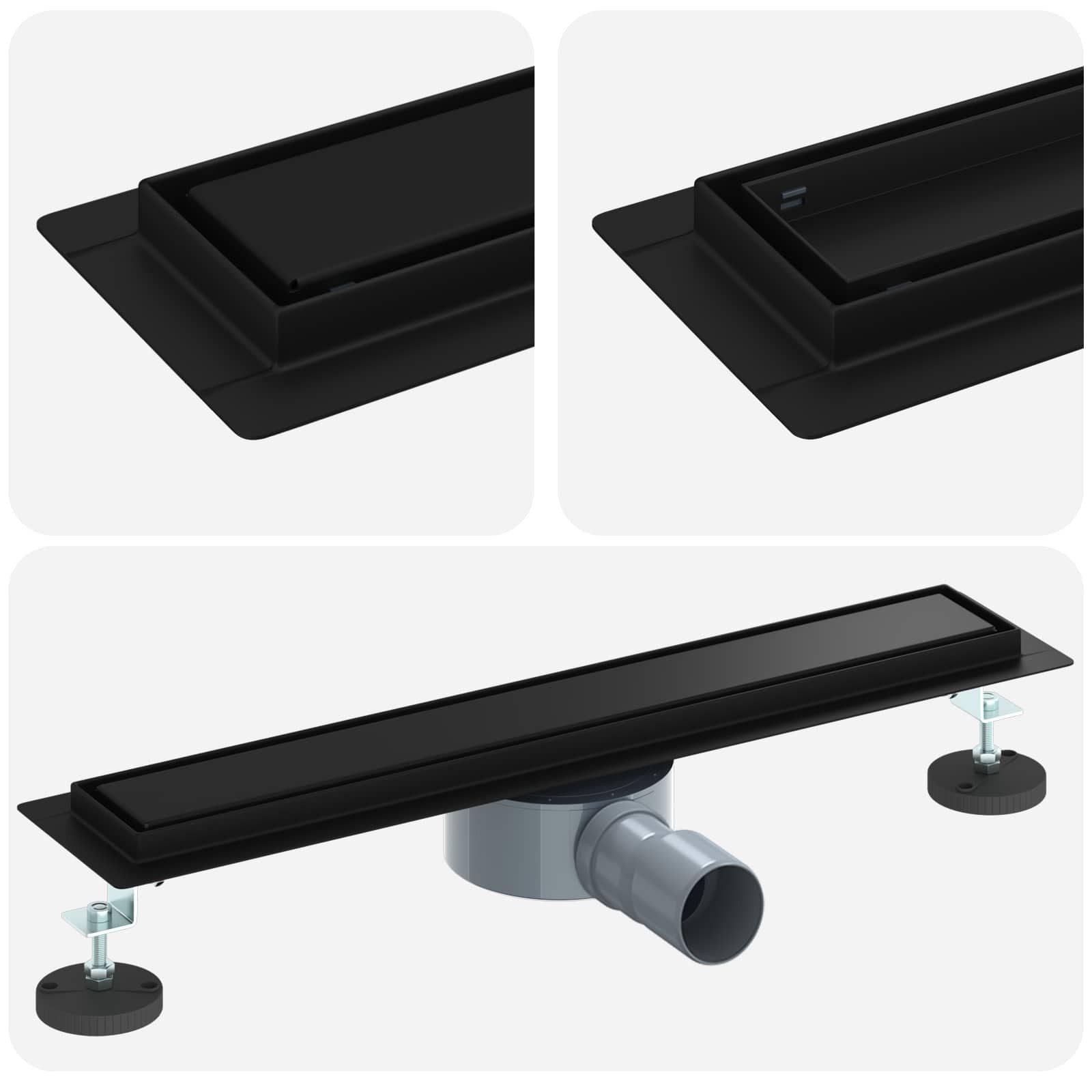 vidaXL Duschrinne Duschablauf 2-in-1 mit 360° Siphon Schwarz 50 cm Edelstahl 304, 1-St.