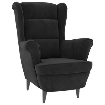 furnicato Sessel Ohrensessel mit Hocker Schwarz Samt