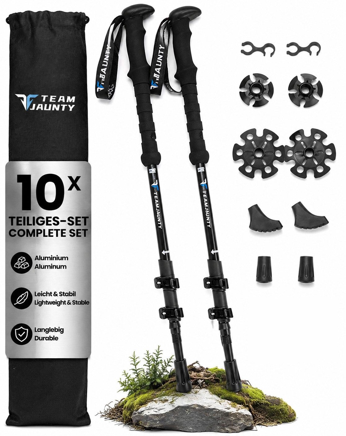 Forrlite Wanderstöcke 2PCS, Nordic Walking Stöcke, Walking Stöcke 7075 Aluminium (Verstellbare Wanderstöcke 110–130 cm, Premium-Komplettset mit 12 Teilen, ultraleicht, ergonomische Griffe, für alle Geländearten, Wandern, Trekking und Skifahren)