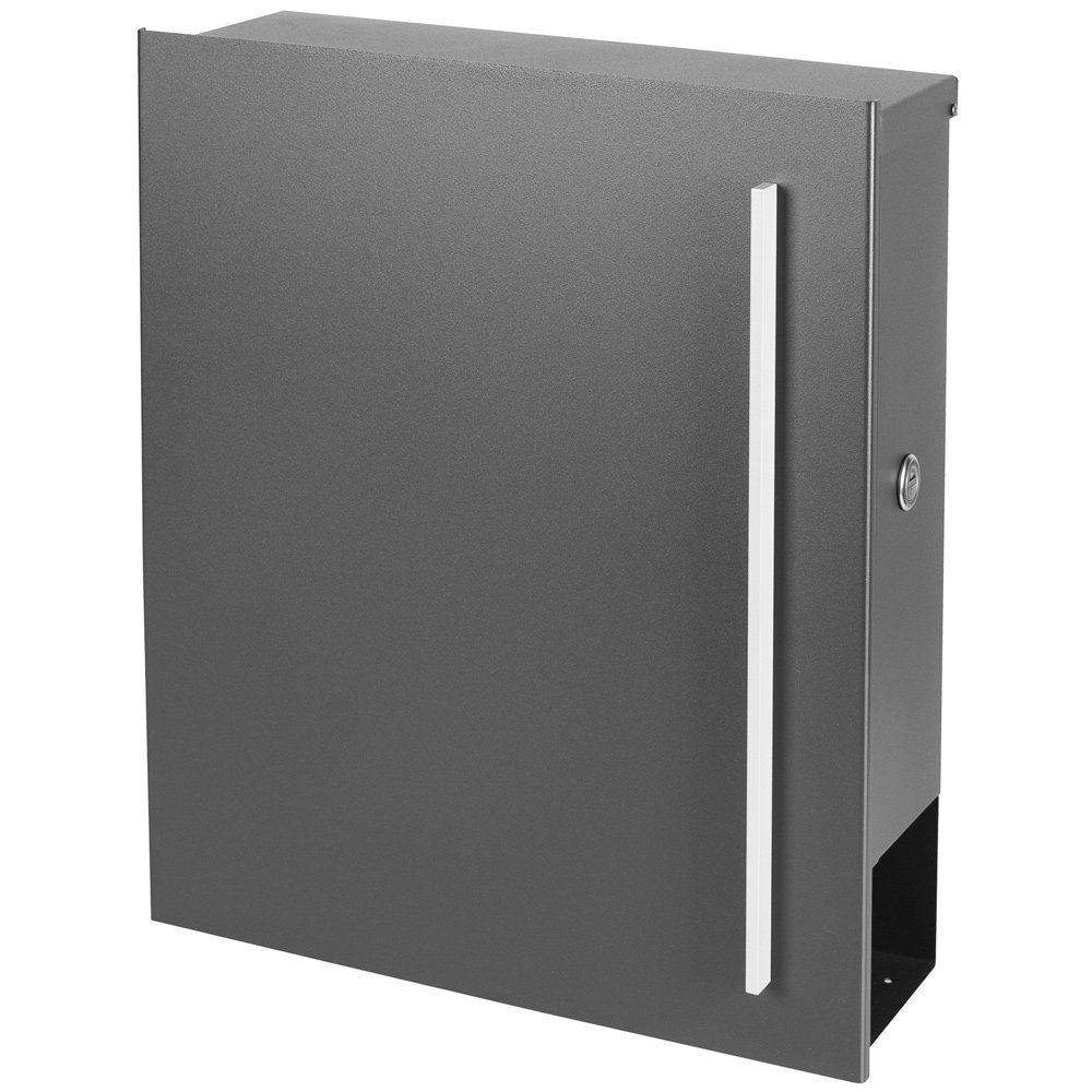 MOCAVI Briefkasten Zeitungsfach VA für (einbetonieren), bestellbar) SBox (zusätzlich grau-aluminium Box MOCAVI integriert; Verschluss Standbriefkasten Wetterseite, mit 110b Pfosten Briefkasten mit beidseitig 9007) (RAL 1 Vers passender nutzbar