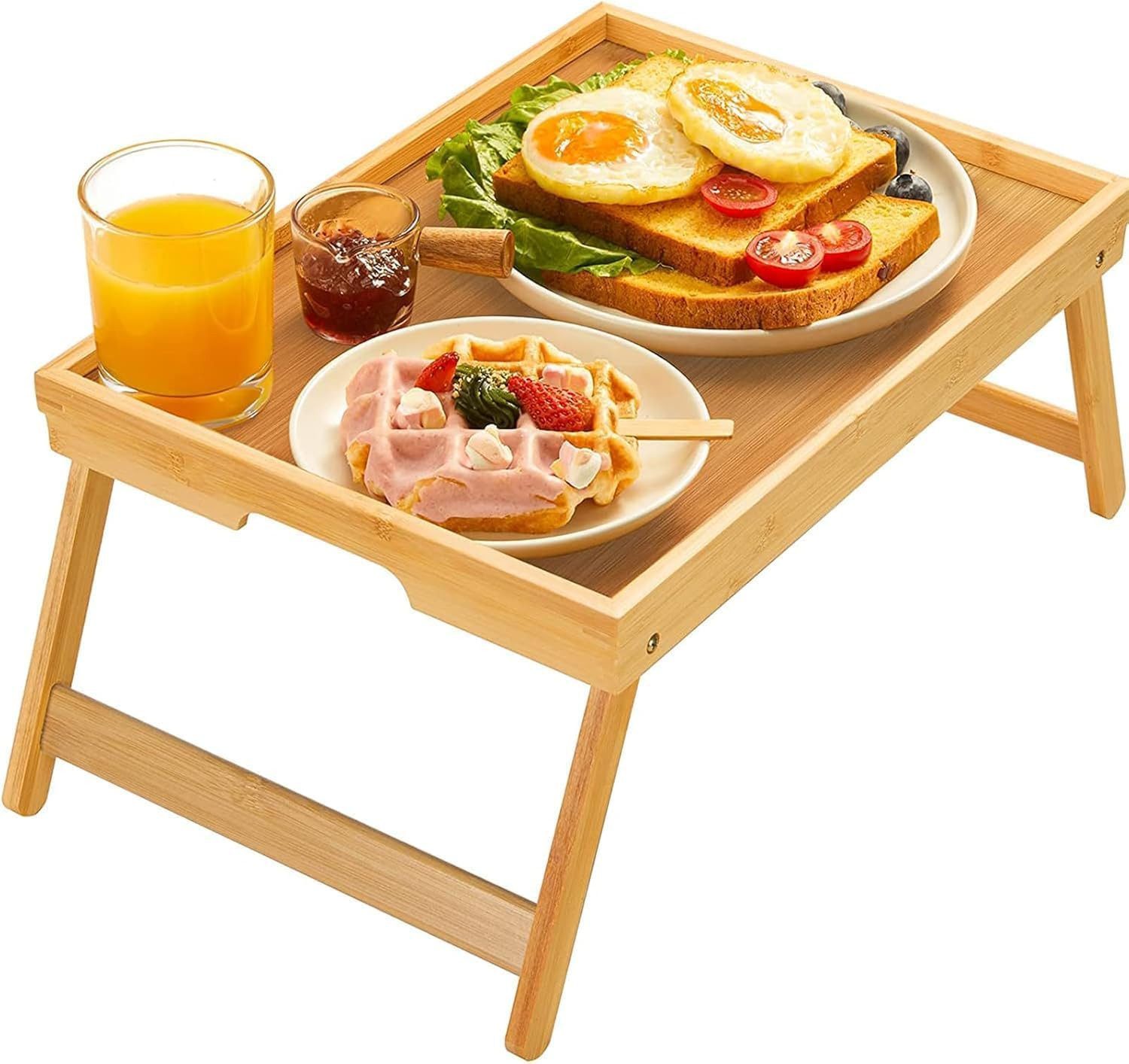 SURFOU Tabletttisch Bambus Betttablett Klappbar Frühstückstablett Laptoptablett (Klappbares Betttablett aus Bambus mit faltbaren Beinen und Tragegriffen – vielseitig als Frühstückstablett, Laptoptisch, Serviertablett und Sofatisch für Bett, Sofa und Picknick., 1-St., 50*30*21,6cm)