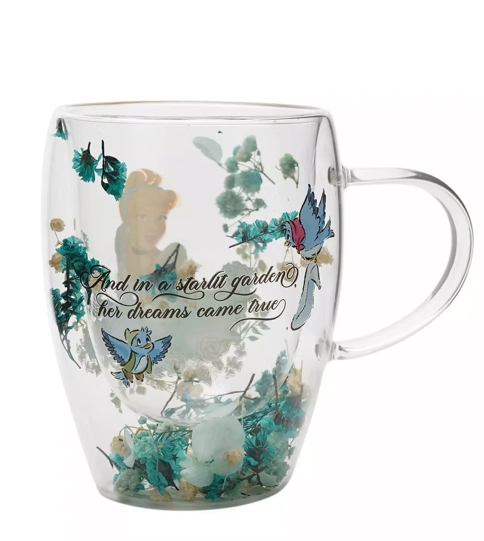 Disney Glas Designer 3D Glas Cinderella Pastell mit echten Blumen & effekt, 1-tlg.