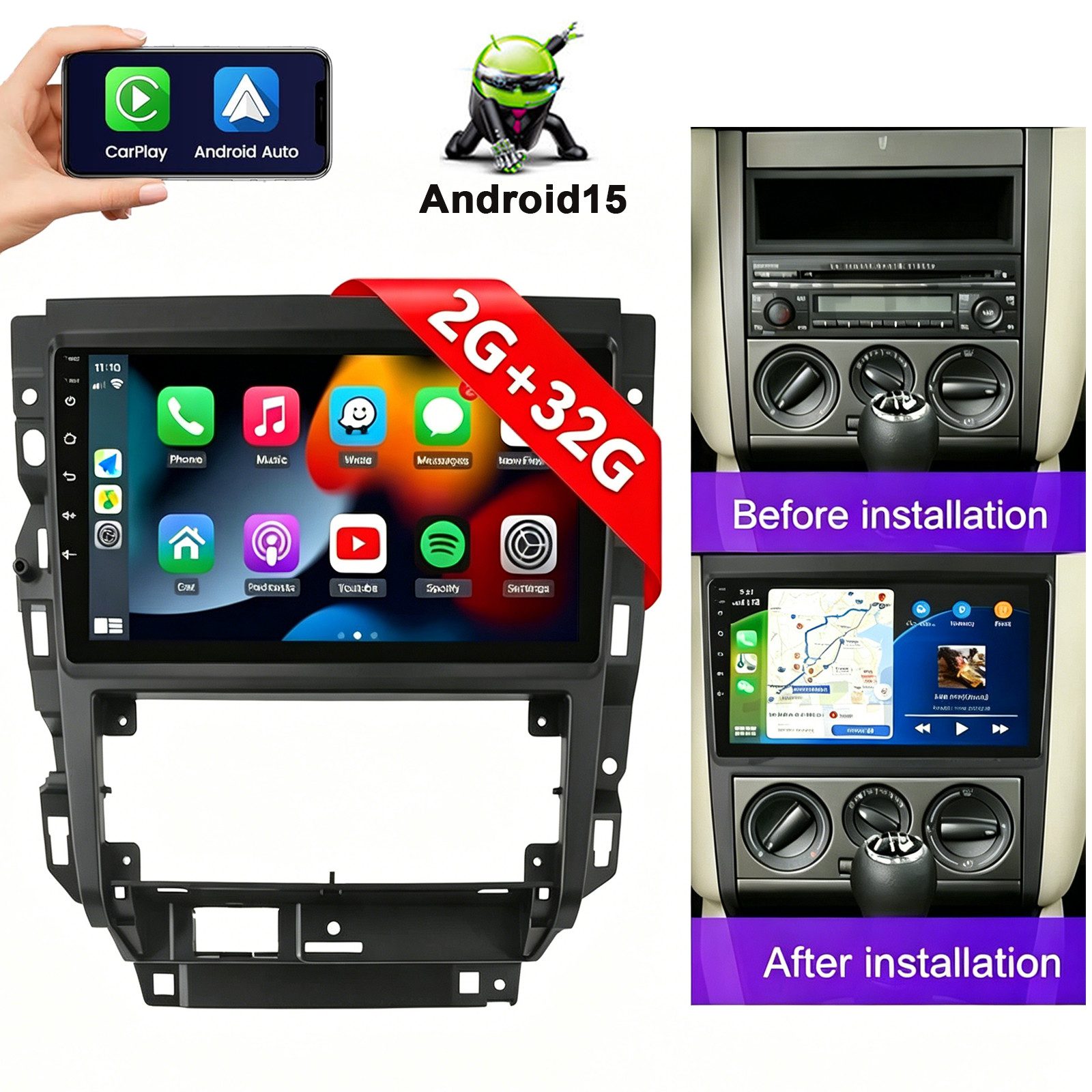 ESSGOO DAB+ Android15 Autoradio für VW Golf 4 MK4 1997-03 Carplay GPS Navi BT Autoradio (RDS, 4+64GB(optional), Digitalradio (DAB), FM, AM, Carplay Android Auto Bluetooth EQ USB GPS Navi WIFI Touchscreen)