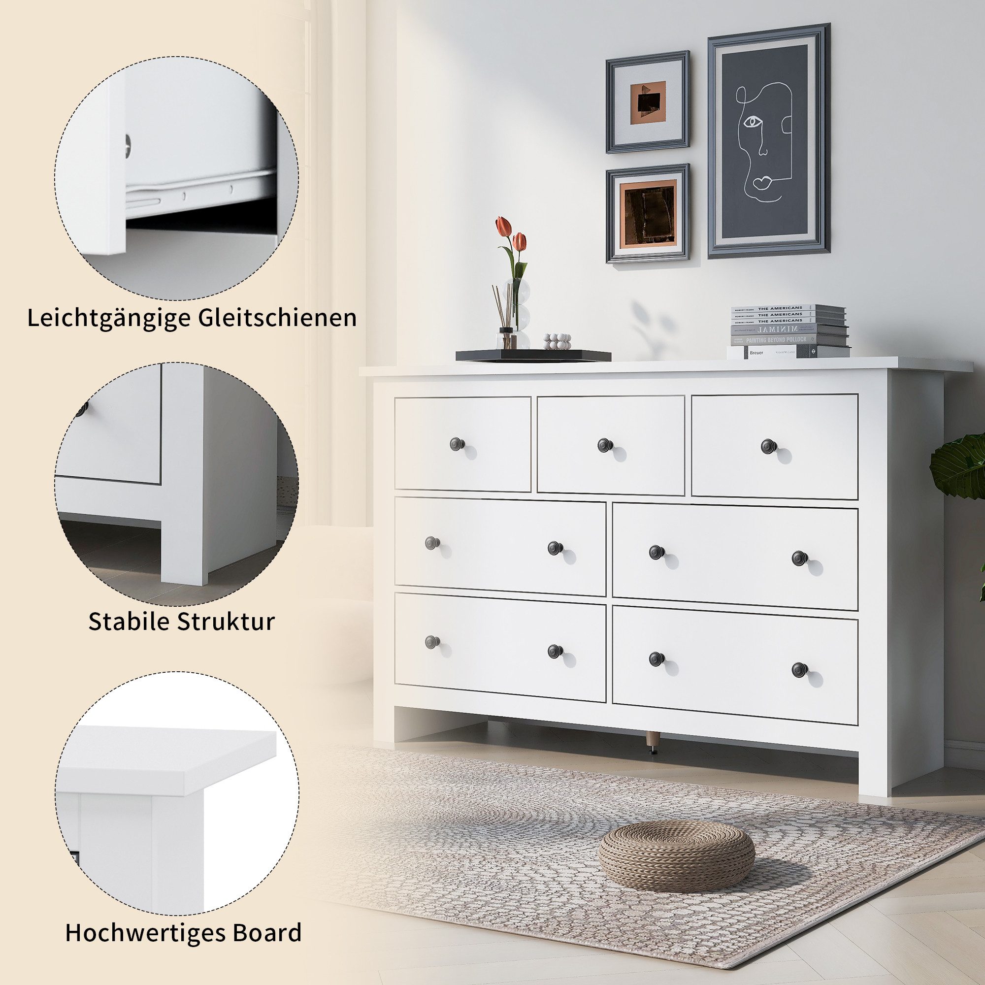 KLAM HOME Kommode Sideboard Küchenschrank Beistellschrank Aufbewahrungsschrank, Anrichte Standschrank für Wohnzimmer – Bild 4 von 5