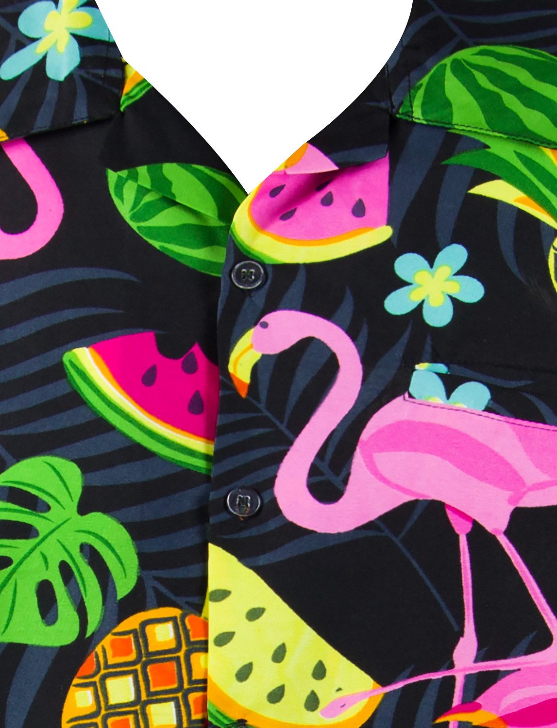 King Kameha Hawaiihemd "Flamingo Melone" Funky Hawaiihemd Herren Kurzarm Fronttasche Stylish – Bild 5 von 5