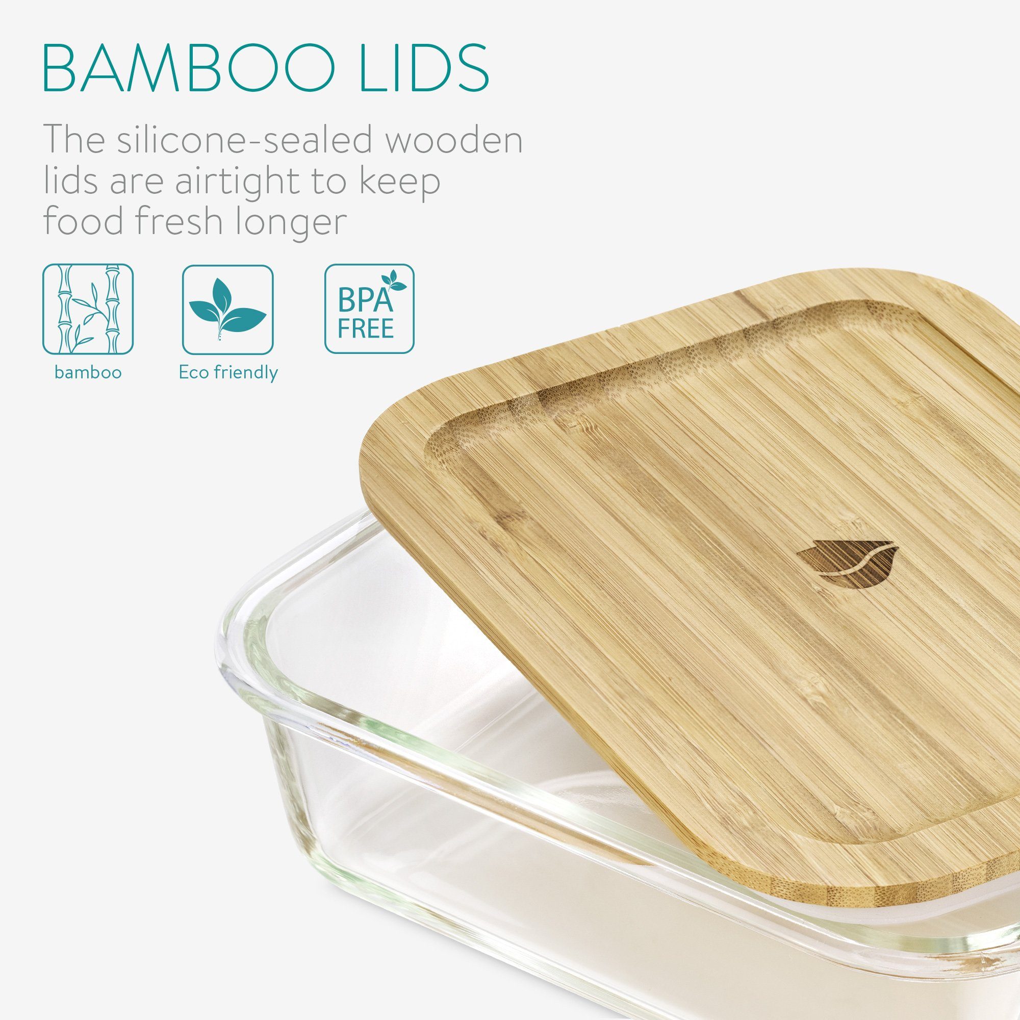 Navaris Lunchbox - Bambus 4 mit hitzebeständig, Glas, Glasbehälter (4-tlg) Deckel Dosen, Set