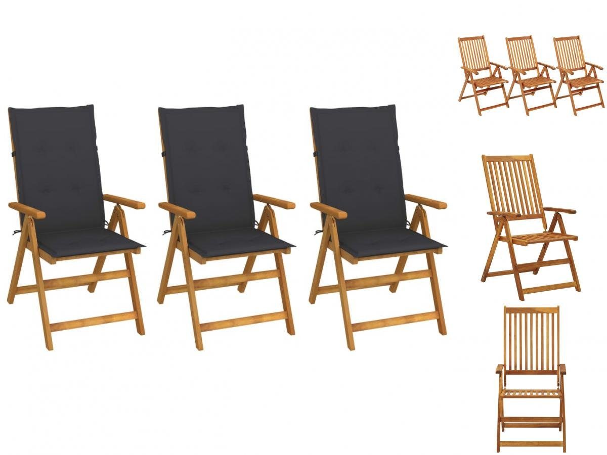 vidaXL Gartenstuhl Klappbare Gartenstühle 3 Stk mit Auflagen Massivholz Akazie Holz