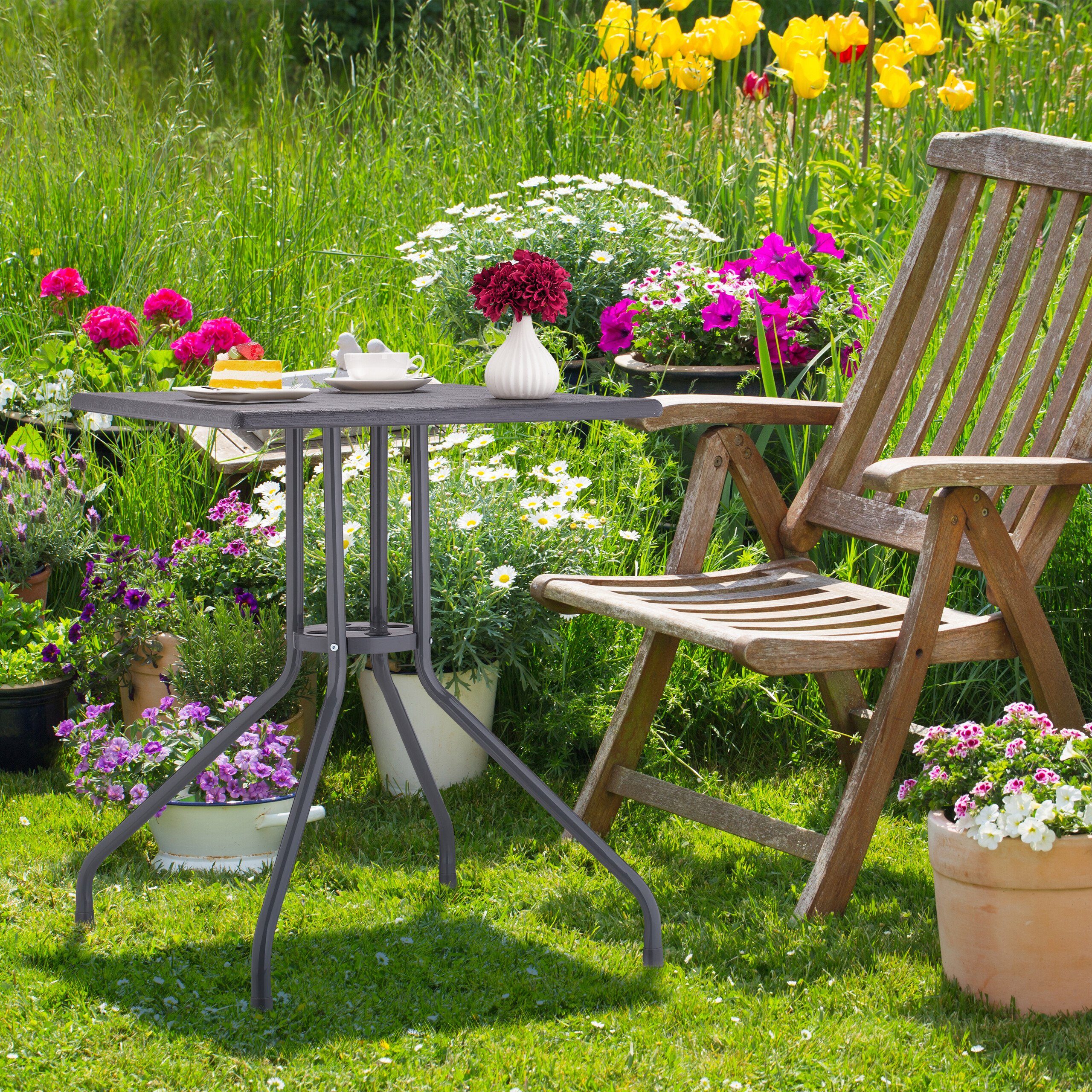 relaxdays Gartentisch in grauer Holzoptik günstig online kaufen