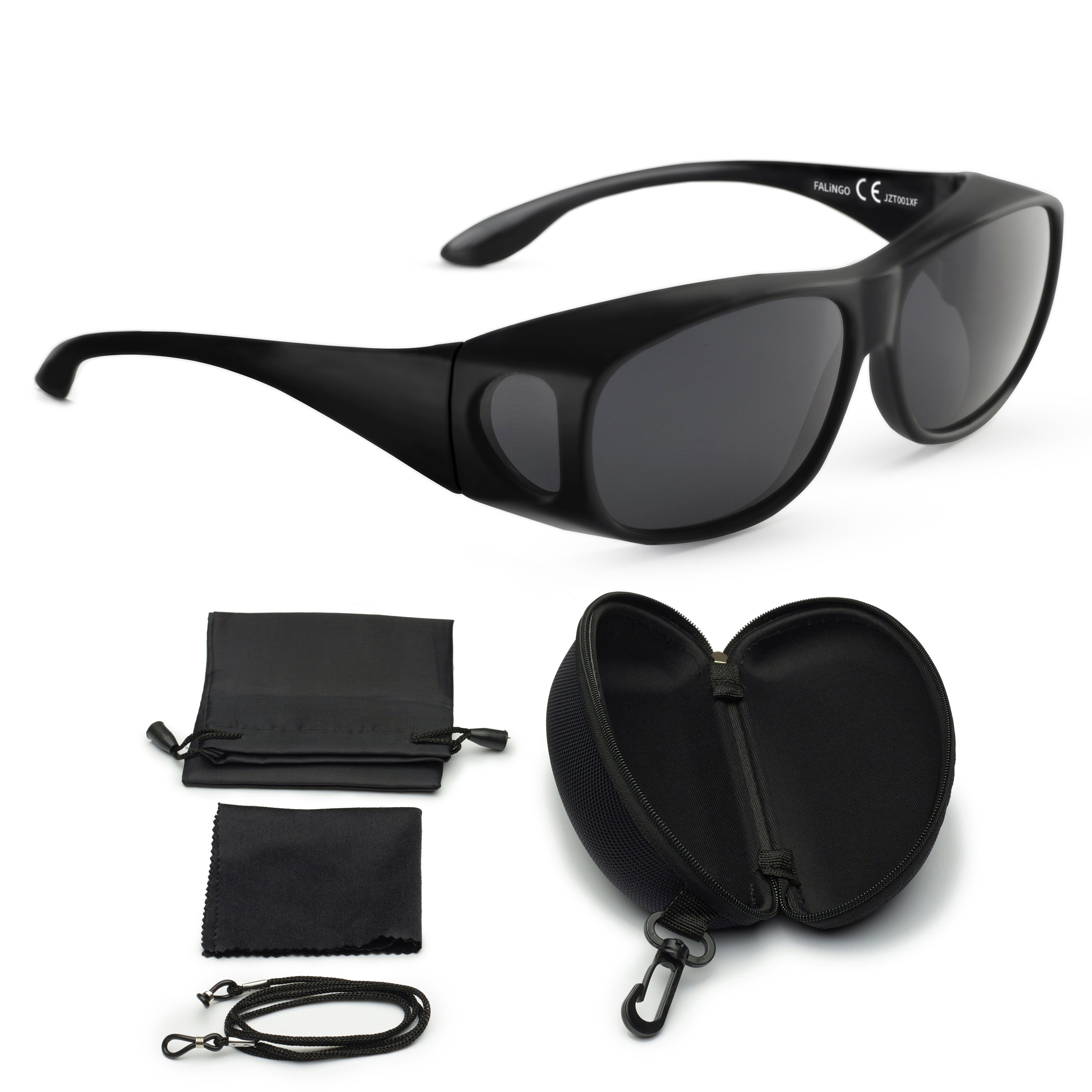 FALINGO Sonnenbrille Überzieh Sonnenbrille Überziehbrille CLASSIC EDITION polarisiert UV400 Extrablenden an Ober- und Unterseite schützen vor Sonne und Wind
