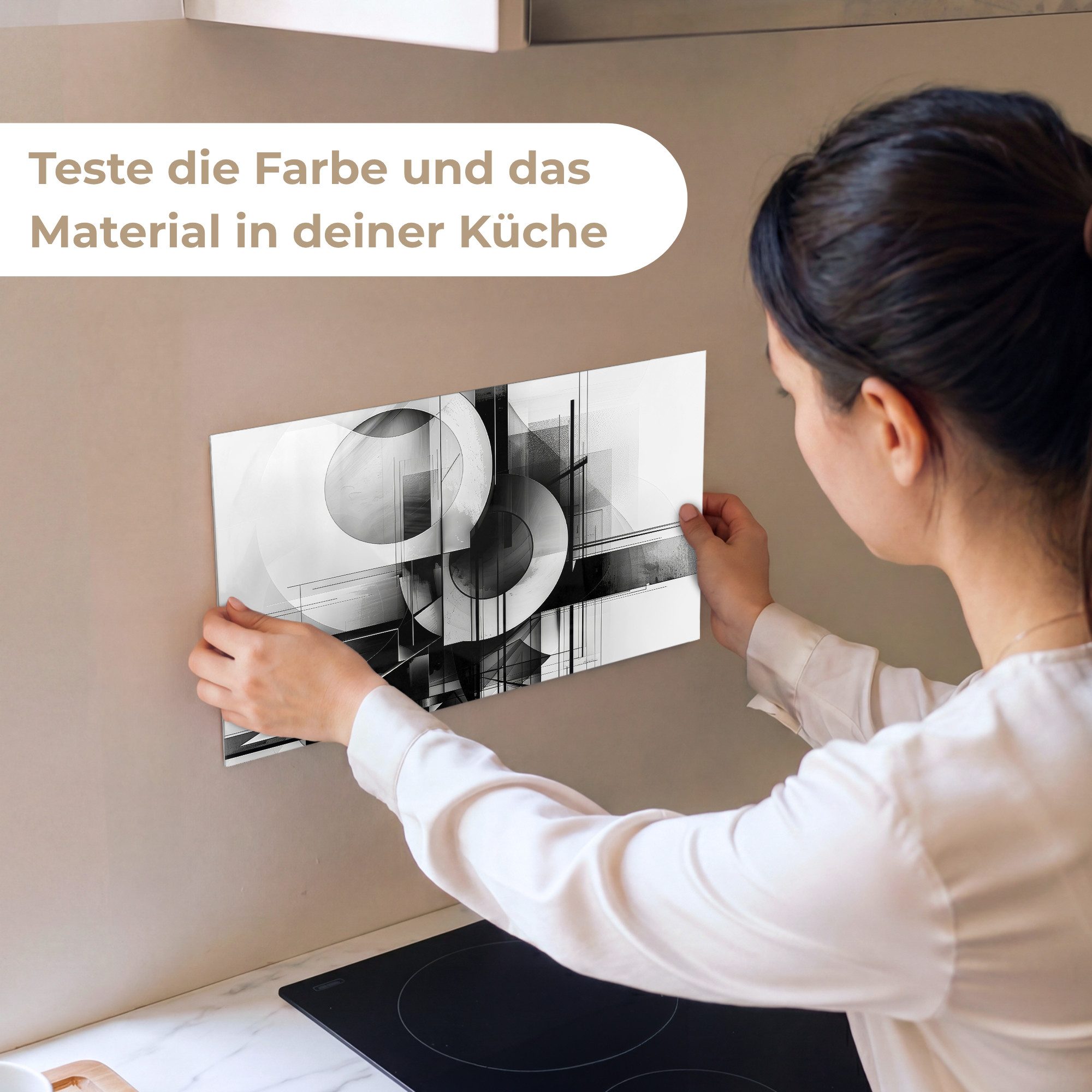 KitchenYeah Küchenrückwand Muster selbstklebend (keine Folie) Abstrakt - Kunst - Modern - Schwarz, (1-tlg), Spritzschutz, Küche, Rückwand, Küchenwand, Küchenfront, 30x20 cm