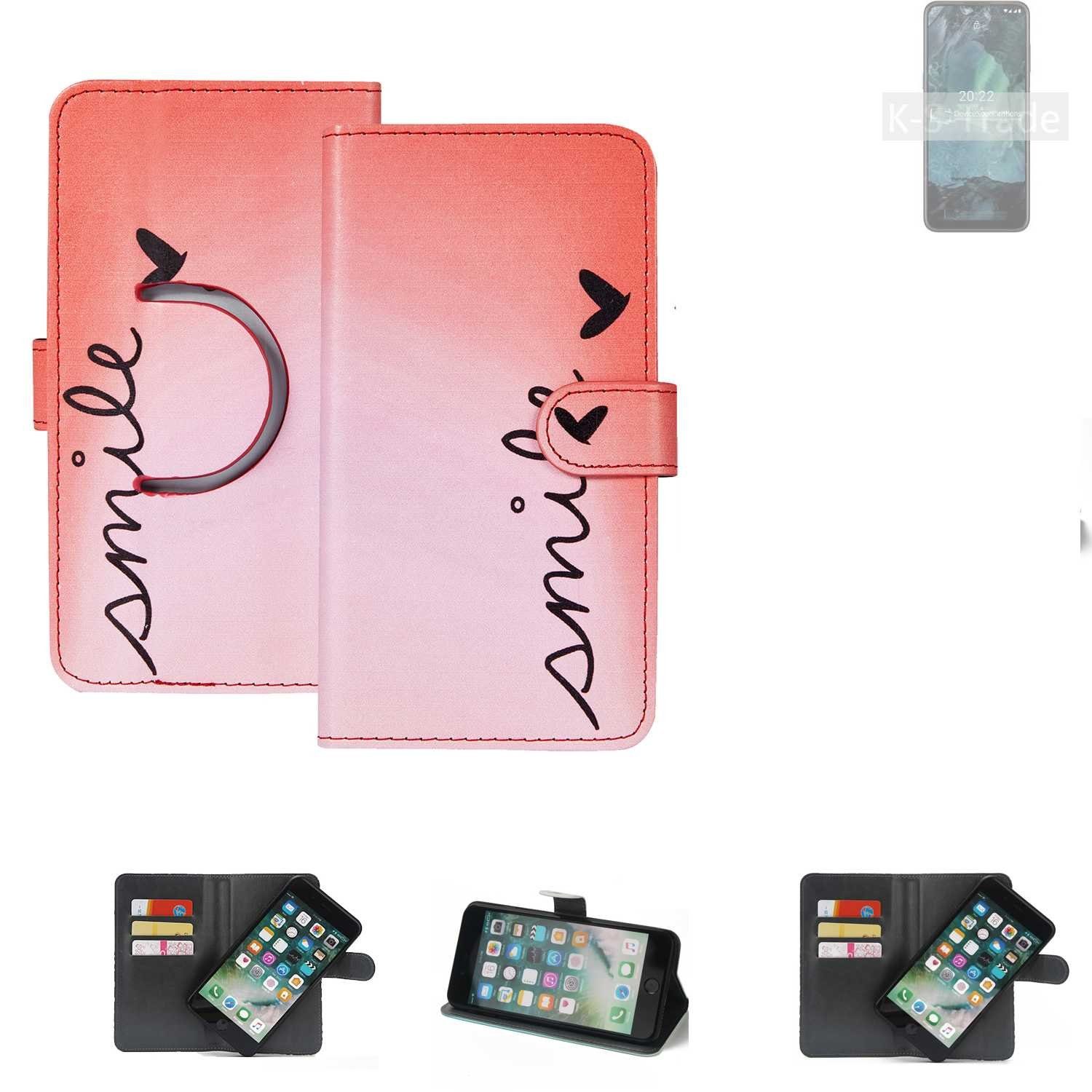 K-S-Trade Handyhülle für Nokia G21, Schutzhülle Handyhülle Hülle cover bookstyle Etui ''smile'' rot