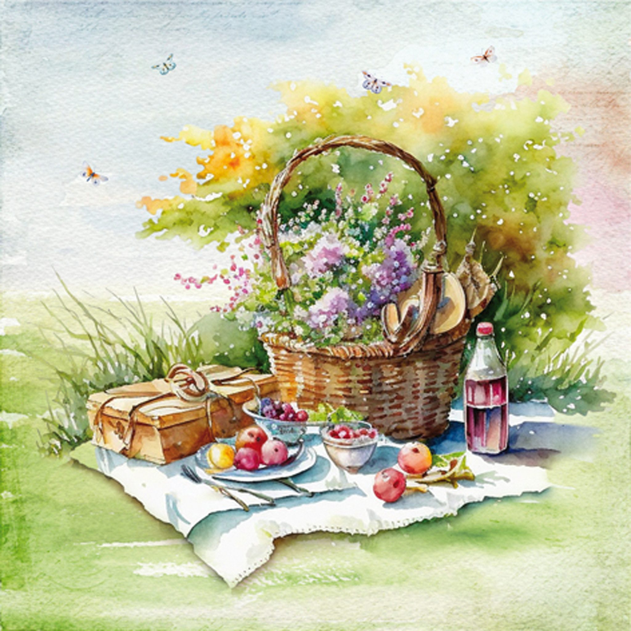 ti-flair Papierserviette, Servietten Papier 33x33cm 3-lagig Picknick Motiv 20 Stück Bunt
