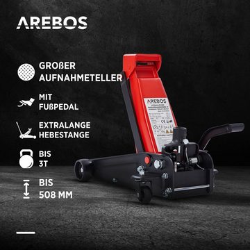 Arebos Rangierwagenheber 3T Hydraulischer Wagenheber Autoheber mit Fußpedal +2x Unterstellböcke