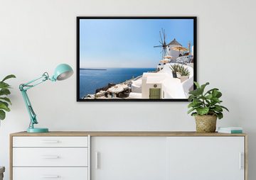 Pixxprint Leinwandbild Stadt am Meer, Wanddekoration (1 St), Leinwandbild fertig bespannt, in einem Schattenfugen-Bilderrahmen gefasst, inkl. Zackenaufhänger