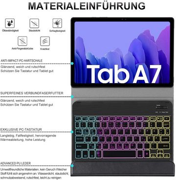 IVSO »Beleuchtete Tastatur Hülle für Samsung Galaxy Tab A7 10.4 2020, [Type-C QWERTZ Deutsches],« Tablet-Tastatur (Samsung Galaxy Tab A7 T505/T500/T507 10.4 Tastatur Hülle, Schutzhülle mit Abnehmbar Tastatur, Schwarz)