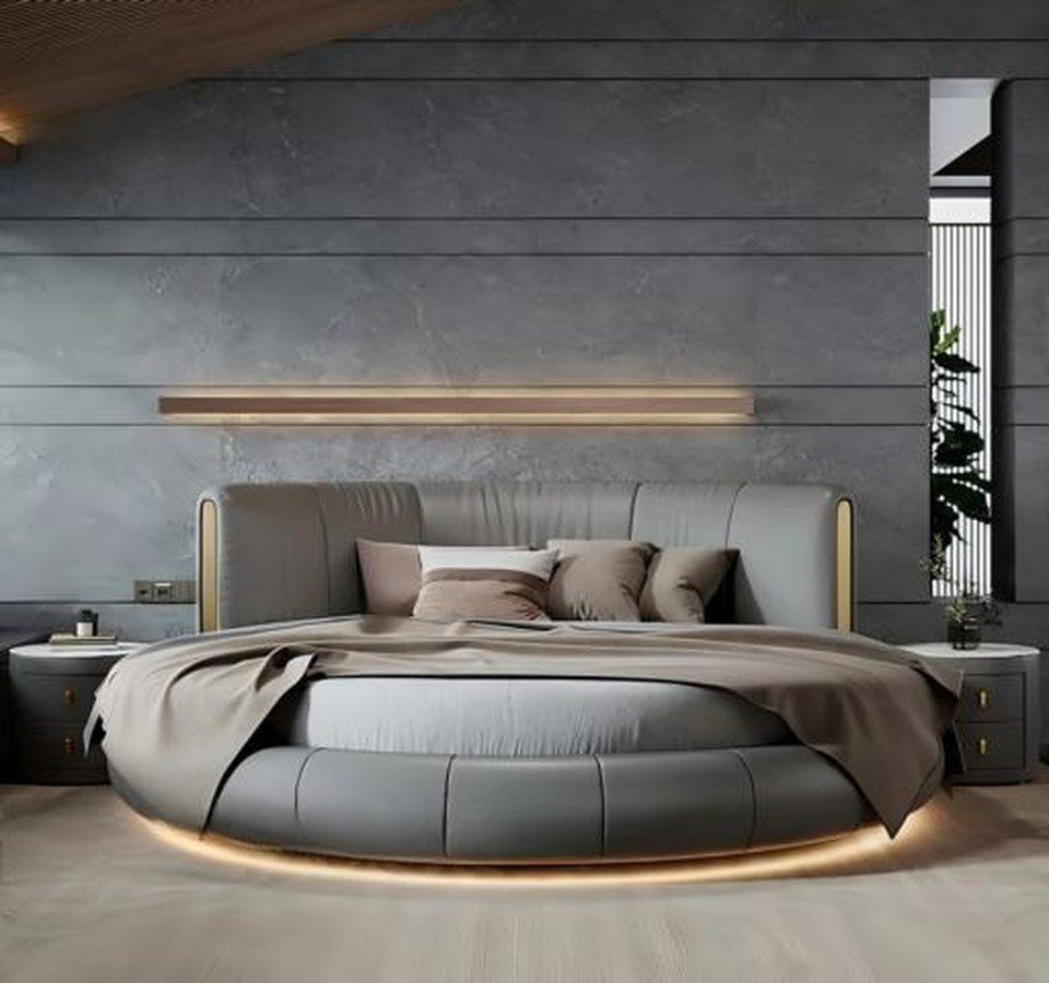 Xlmoebel Rundbett Rundbett Grau Beige Polster von XLMOEBEL für modernes Schlafzimmer (Rundbett, 1-tlg., Rundbett 230 x 230 x 100 cm), Made in Europa