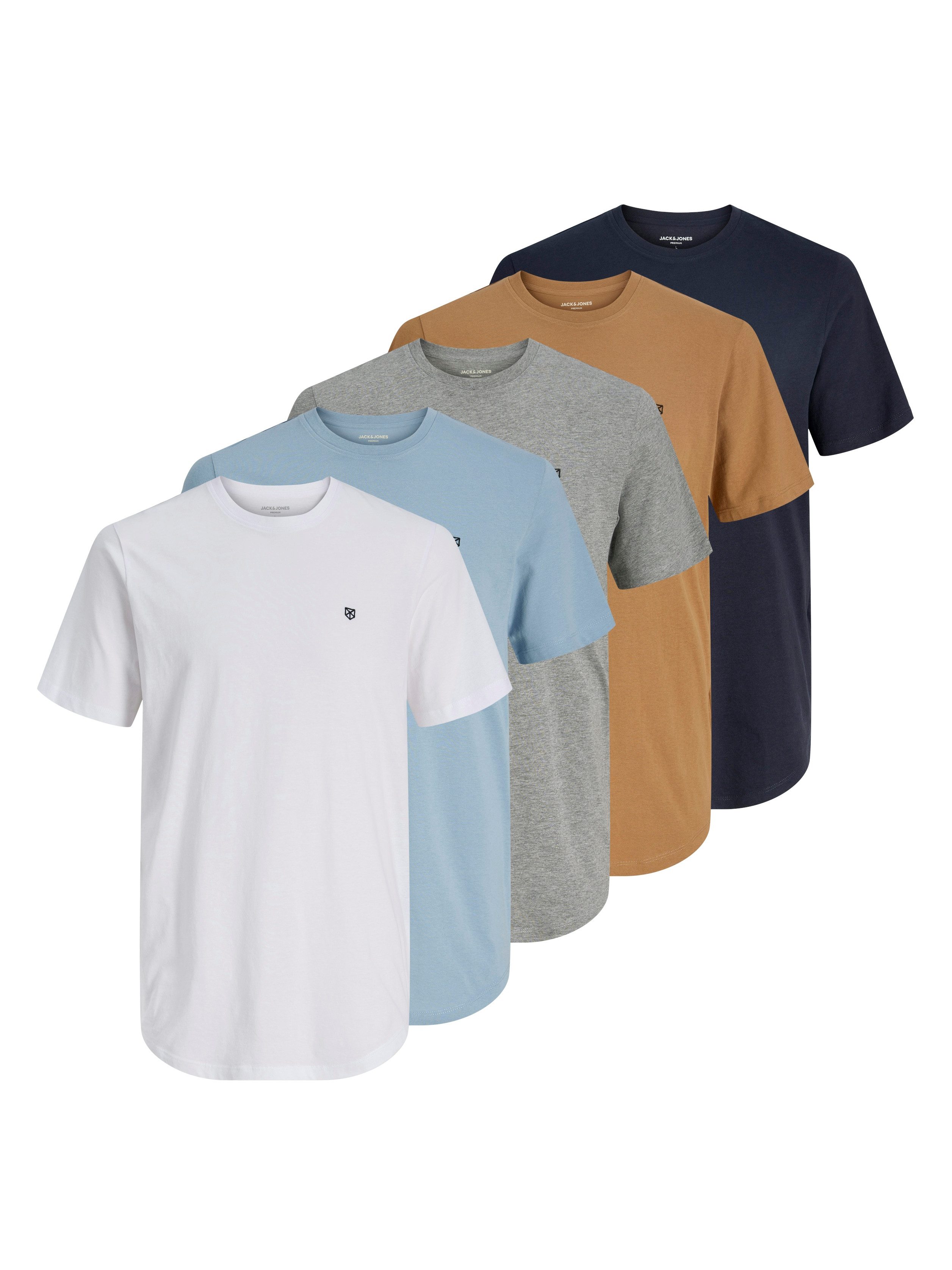 Jack & Jones Rundhalsshirt JPRBLABRODY im 5er-Pack, mit Logodruck, Rundhals und atmungsaktiv (Packung, 5-tlg., 5er-Pack) Rundhals, normal, Baumwolle