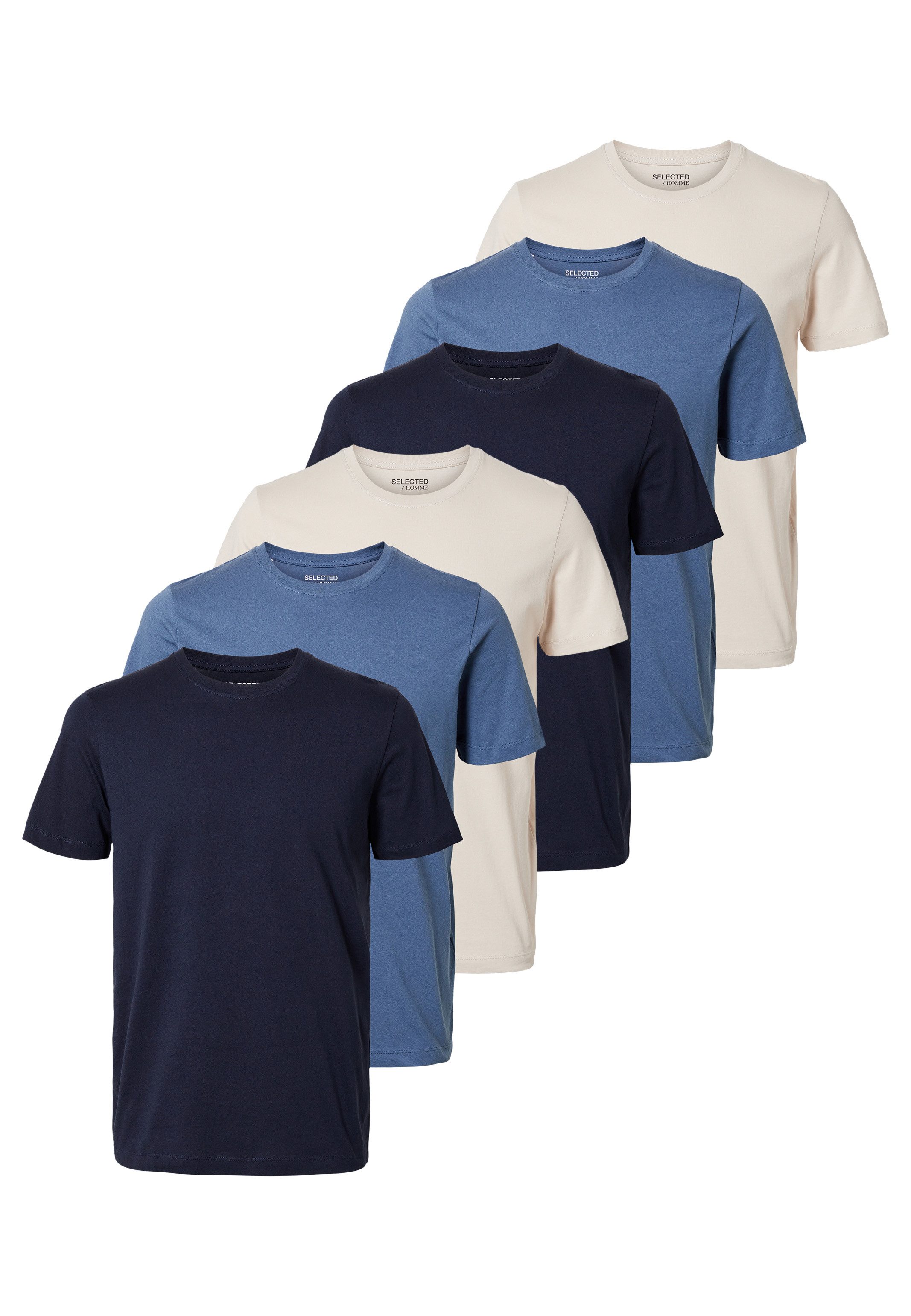 Selected T-Shirt 6er Pack Cormac T-Shirt - Baumwolle - Atmungsaktiv - Vielseitiges Basic für den Alltag