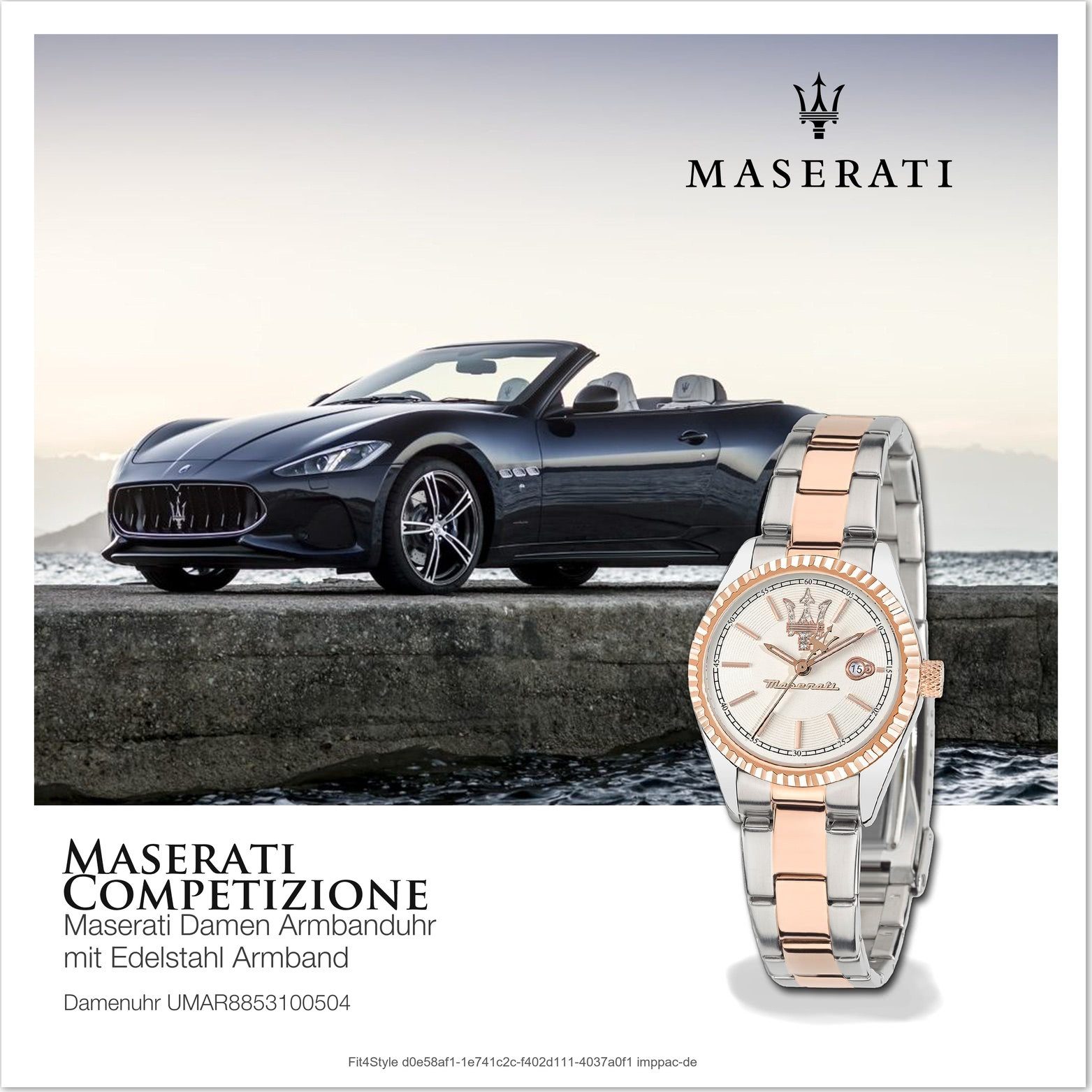 silber MASERATI Analog, Maserati Damenuhr rundes Quarzuhr (ca. Edelstahlarmband, Gehäuse, groß 39x31,3mm) Uhr Edelstahl