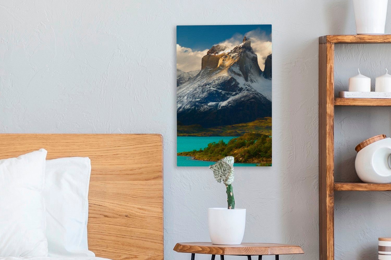 Schöne, Nationalpark Patagonien St), Gemälde, im in cm (1 Leinwandbild inkl. Chile, OneMillionCanvasses® bespannt fertig Zackenaufhänger, schneebedeckte Leinwandbild Berge 20x30