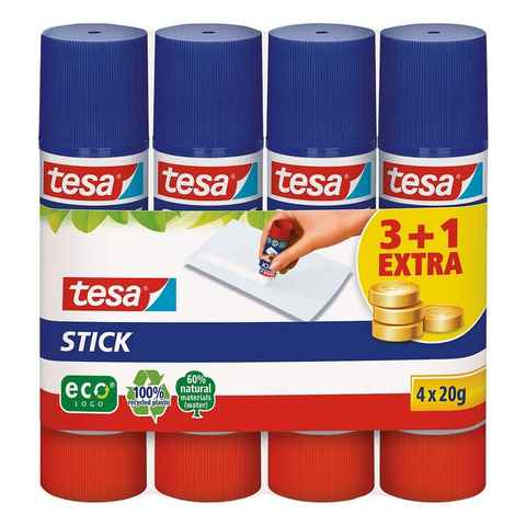 tesa Klebestift Stick ecoLogo®, (4-tlg), 4er Set, Steckkappe mit Rollstopp, 4x 20 g