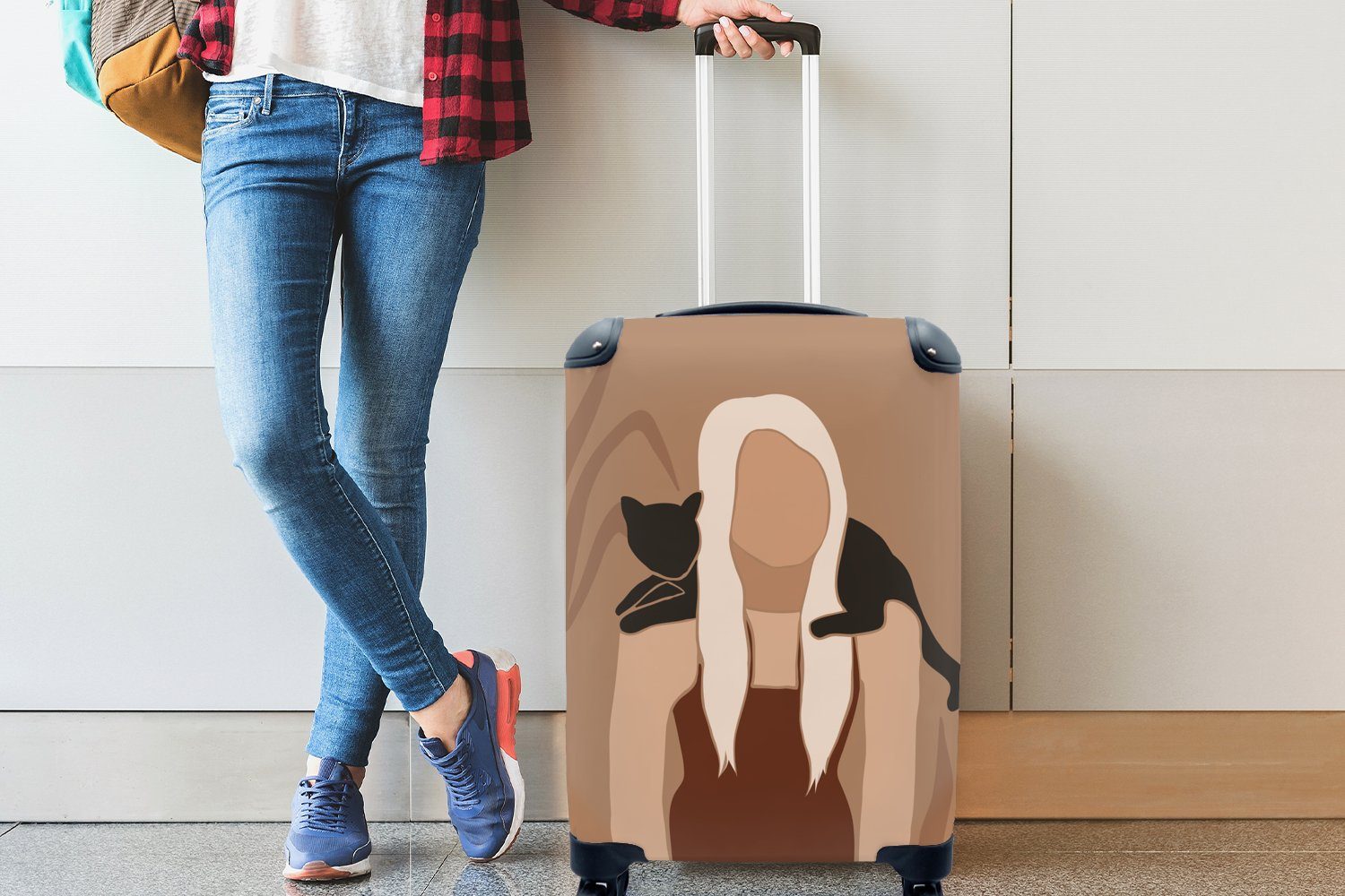 Pastell, Katzen - Reisetasche rollen, - Minimalismus MuchoWow Reisekoffer Handgepäck mit Trolley, Rollen, für 4 Handgepäckkoffer Ferien, Mädchen -