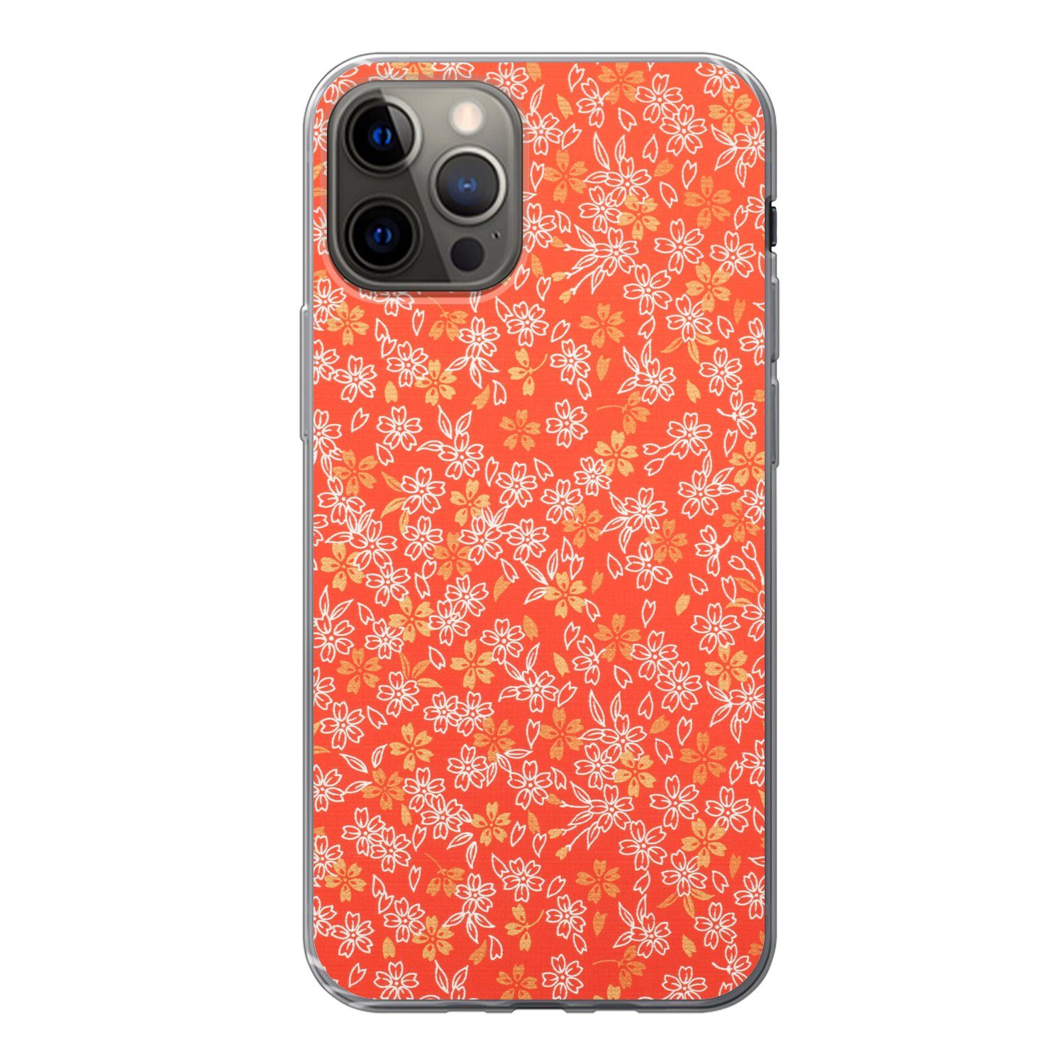 MuchoWow Handyhülle für Apple iPhone 13 Pro Ein orange-weißes Blumendesign, Smartphone-Bumper, Print, Handy Schutzhülle Dünn